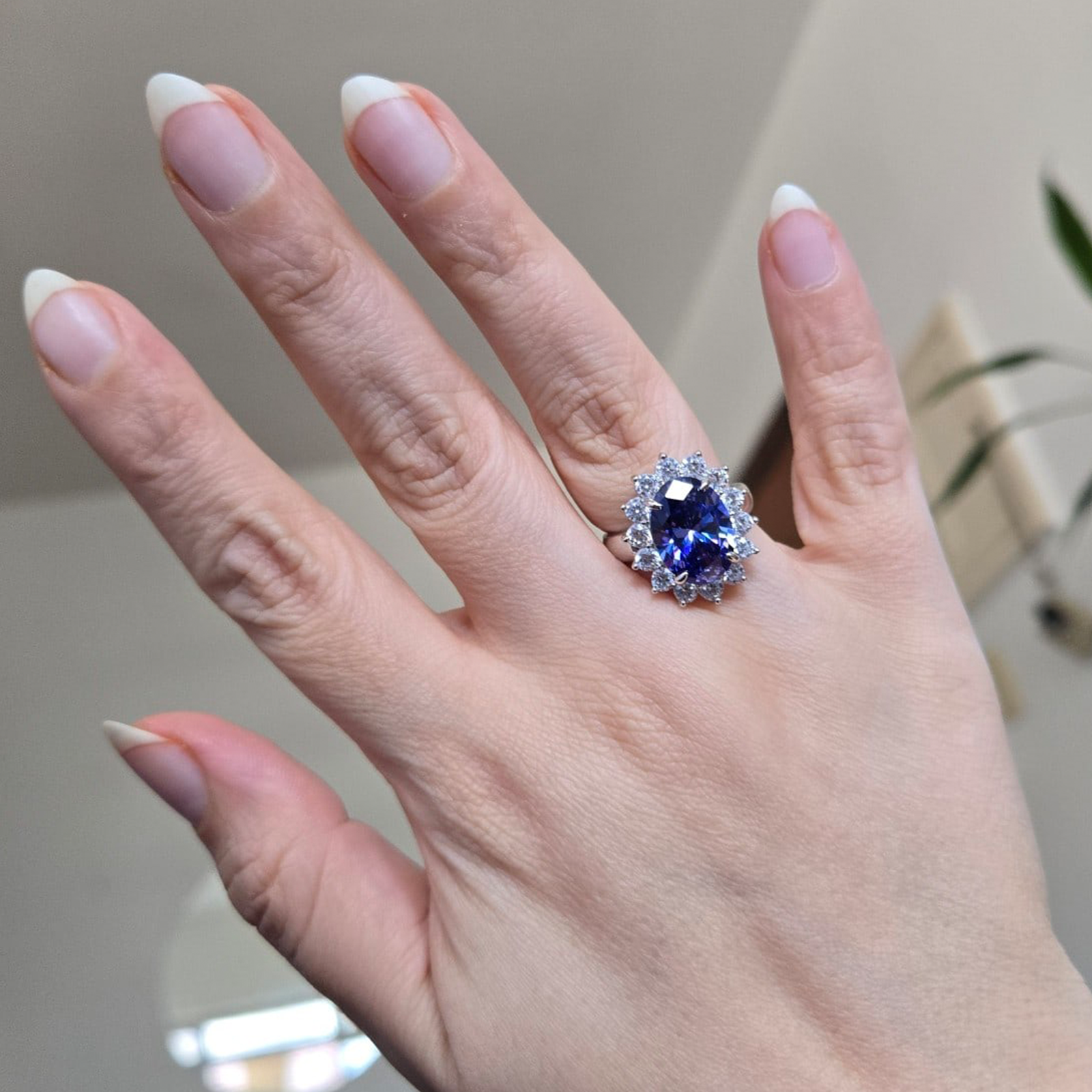 Engagement Rings for Women 10*14mm 5.6Ct Oval Cut Vintage Blue Tanzanite Rings December Birthstone Wedding Ring Blongme Jewelry