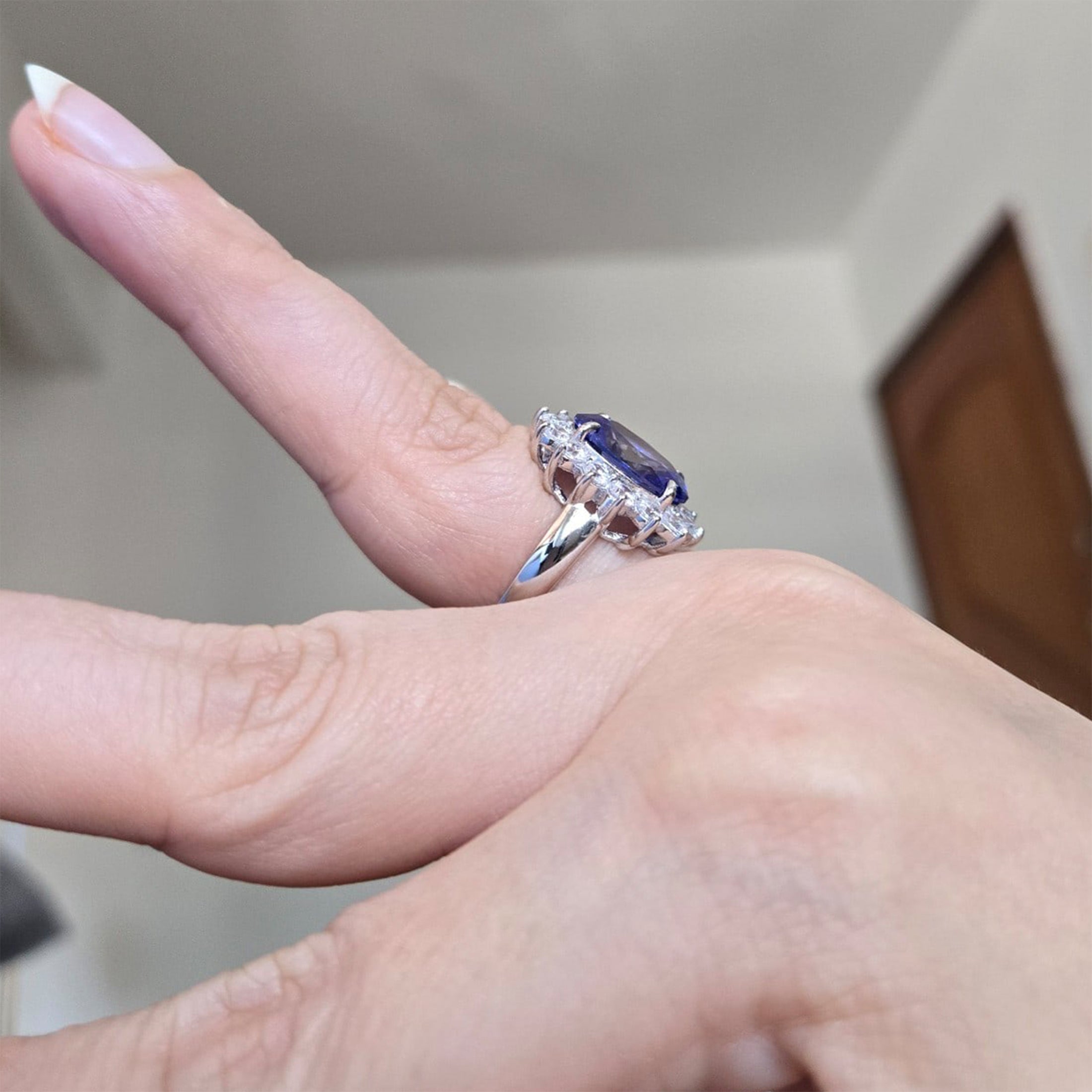Engagement Rings for Women 10*14mm 5.6Ct Oval Cut Vintage Blue Tanzanite Rings December Birthstone Wedding Ring Blongme Jewelry