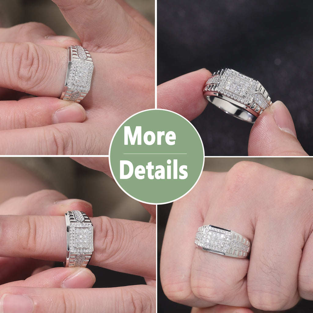Moissanite Rings for Men D Color VVS1 Round Cut 1.0ct White Gold Plated Mens Wedding Band Eternity Ring Promise Rings for Him