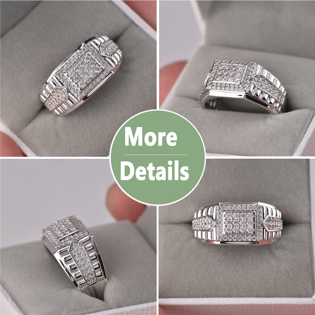 Moissanite Rings for Men D Color VVS1 Round Cut 1.0ct White Gold Plated Mens Wedding Band Eternity Ring Promise Rings for Him