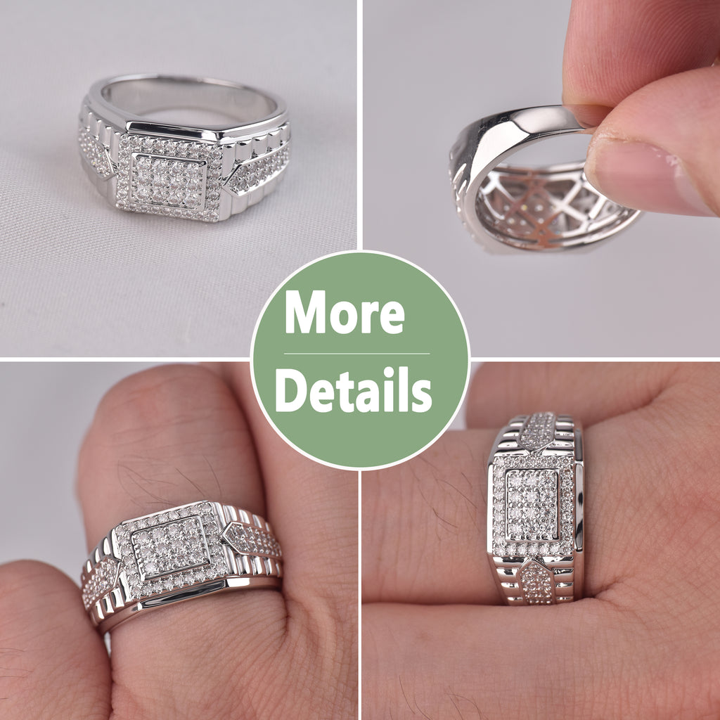 Moissanite Rings for Men D Color VVS1 Round Cut 1.0ct White Gold Plated Mens Wedding Band Eternity Ring Promise Rings for Him