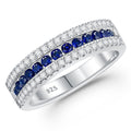 Blongme Jewelry Wedding Band for Women 925 Sterling Silver White Cubic Zirconia and Blue Created Sapphire Eternity Rings For Her Size 5-10
