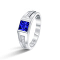 Blongme Jewelry Trend Men Engagement Rings 925 Sterling Silver 6*6mm 1.25 CT Princess Cut Blue Synthetic Spinel Eternity Wedding Band for Him Ring Size 8-12