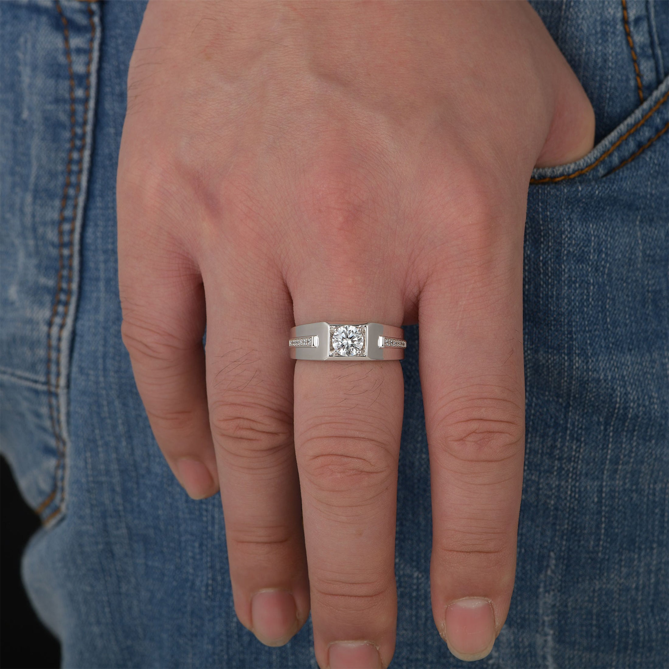 Blongme Jewelry Mens Wedding Bands 925 Sterling Silver Men Rings for Him 1.5ct Round AAAAA Cubic Zirconia Engagement Promise Rings For Him Size 9-12