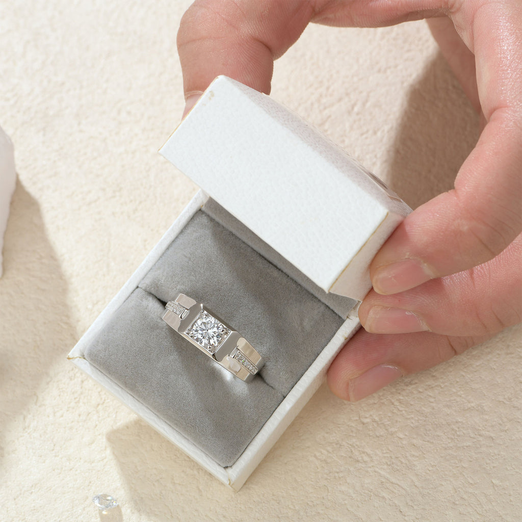 Blongme Jewelry Mens Wedding Bands 925 Sterling Silver Men Rings for Him 1.5ct Round AAAAA Cubic Zirconia Engagement Promise Rings For Him Size 9-12