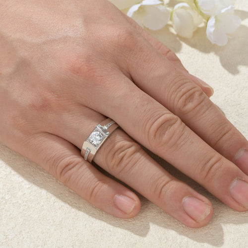 Blongme Jewelry Mens Wedding Bands 925 Sterling Silver Men Rings for Him 1.5ct Round AAAAA Cubic Zirconia Engagement Promise Rings For Him Size 9-12