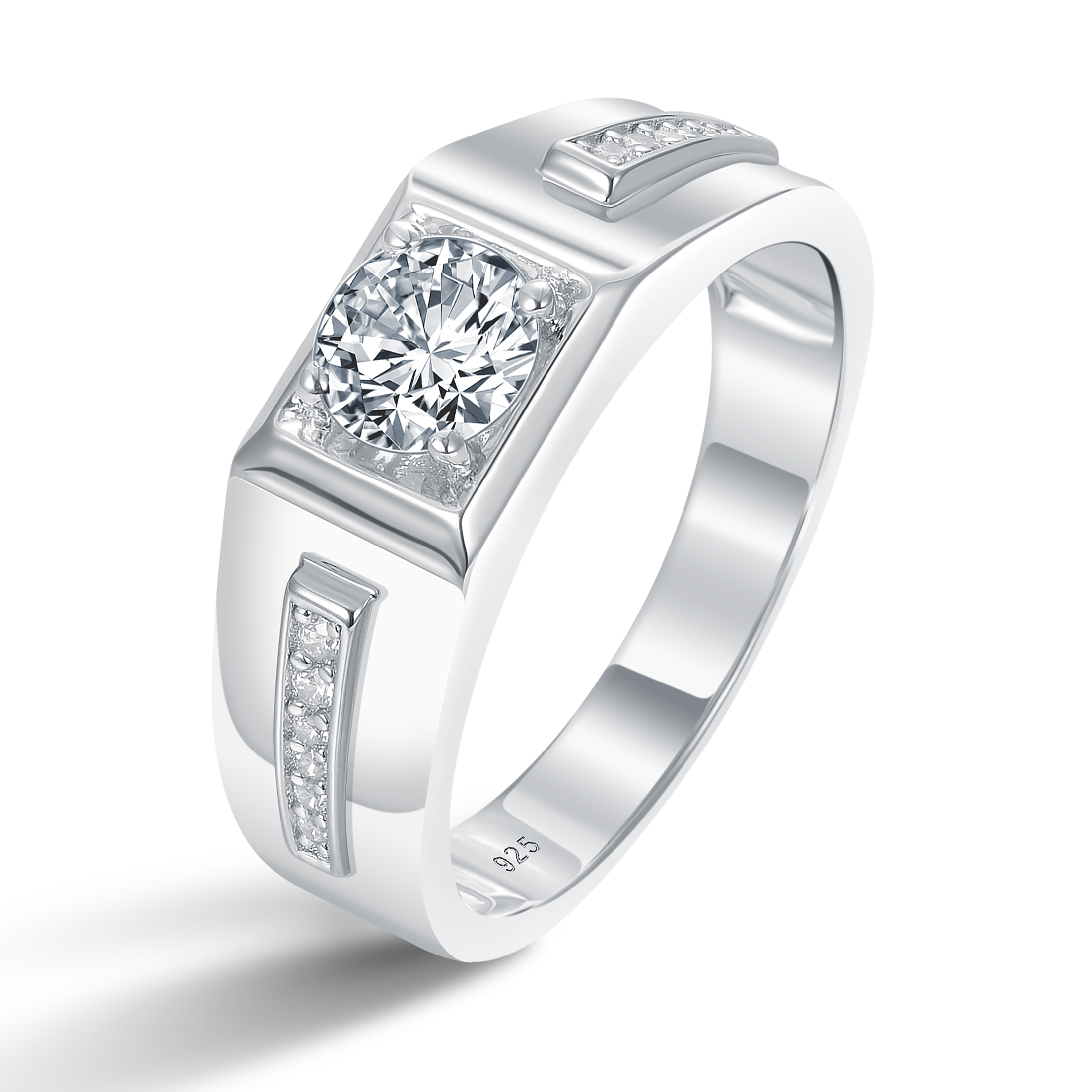 Blongme Jewelry Mens Wedding Bands 925 Sterling Silver Men Rings for Him 1.5ct Round AAAAA Cubic Zirconia Engagement Promise Rings For Him Size 9-12