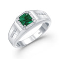 Blongme Jewelry Trendy Men Engagement Rings 925 Sterling Silver 6*6mm 1.25 CT Princess Cut Green Cubic Zirconia Wedding Band for Him Ring Size 8-12