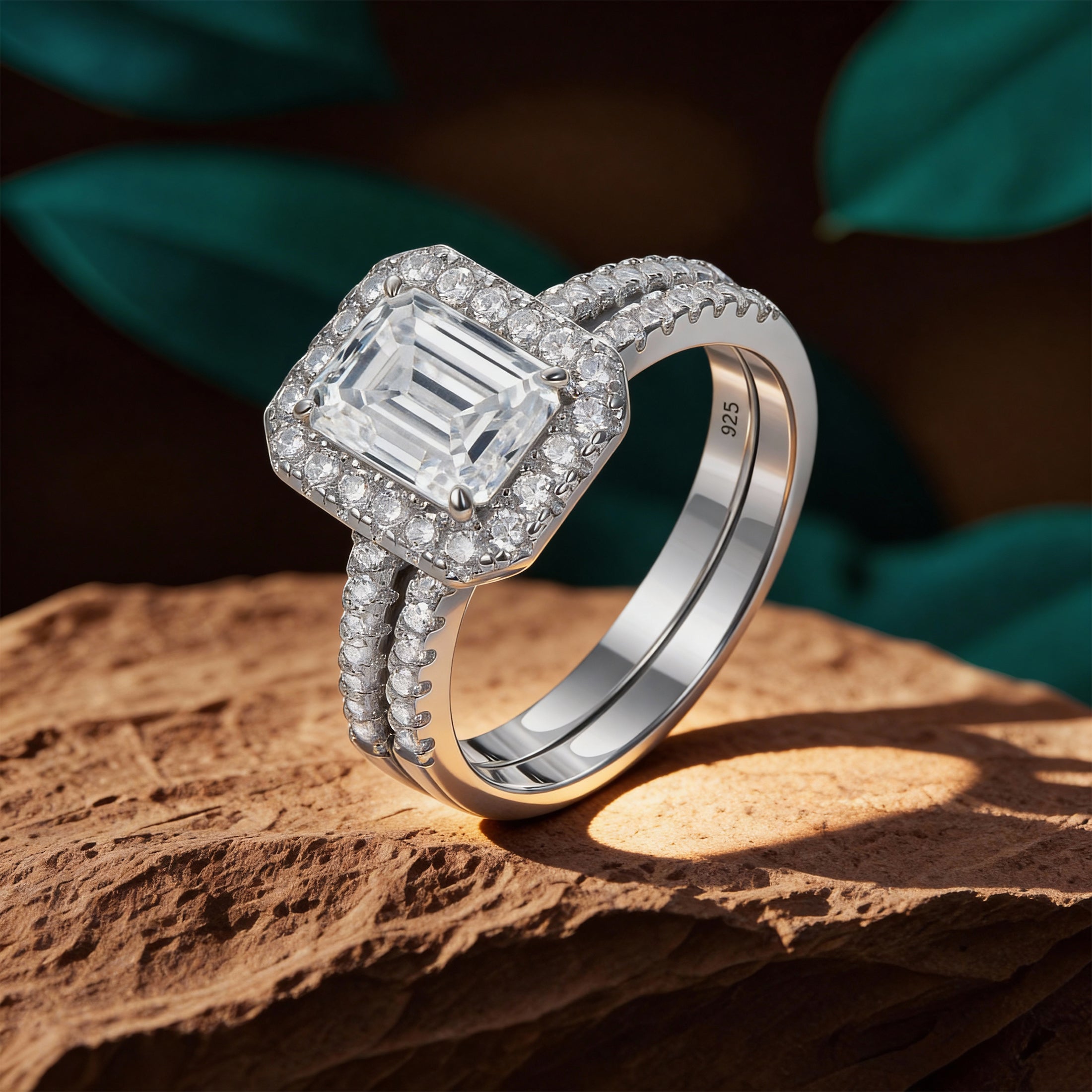 Blongme Jewelry Wedding Rings for Women 925 Sterling Silver Emerald Cut 3.0ct AAAAA Cubic Zirconia Engagement Ring Enhancer Band Bridal Set Size 5-10