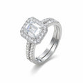 Blongme Jewelry Wedding Rings for Women 925 Sterling Silver Emerald Cut 3.0ct AAAAA Cubic Zirconia Engagement Ring Enhancer Band Bridal Set Size 5-10
