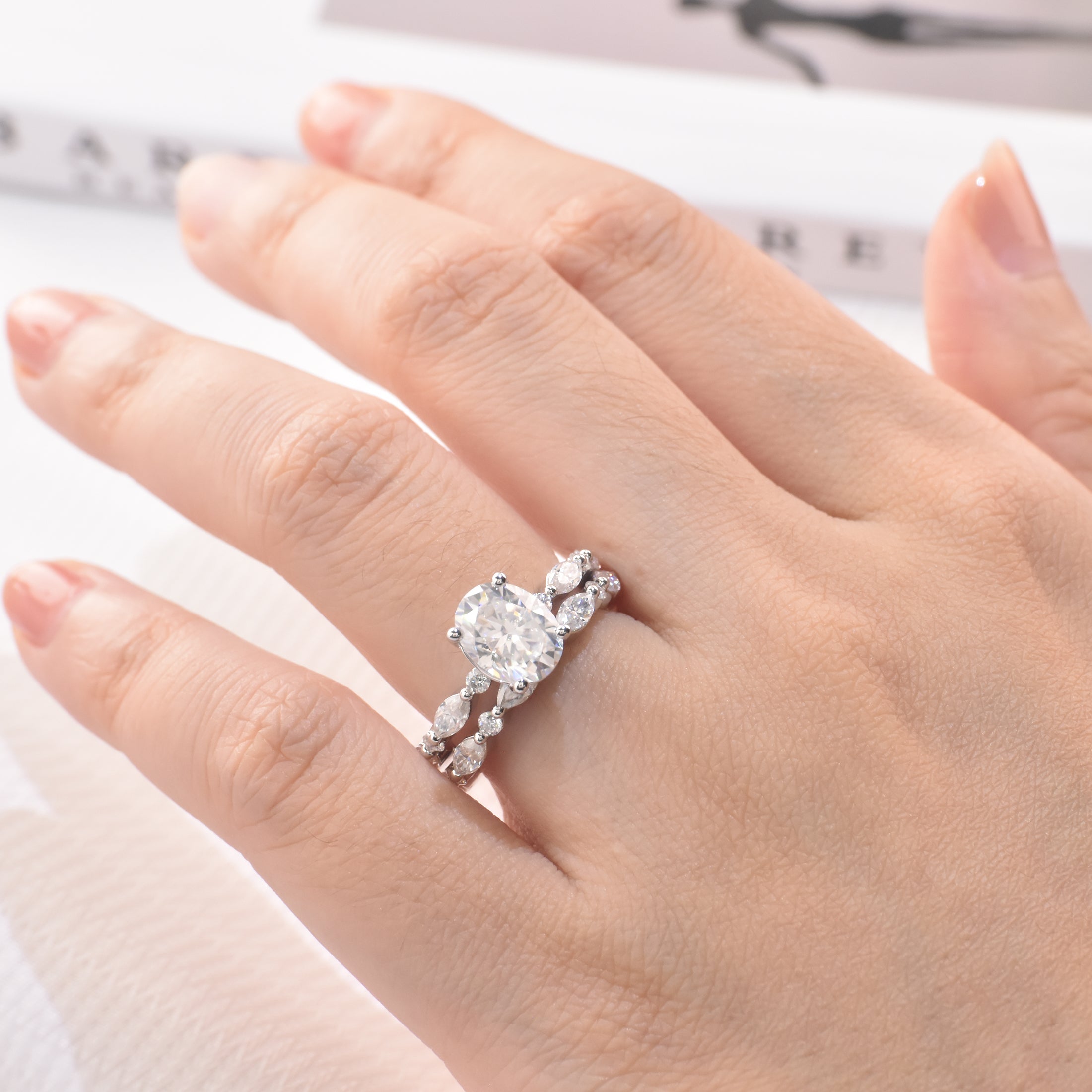 Blongme Moissanite Wedding Rings for Women Engagement Ring Bridal Set 7*9mm 2.0Ct Oval Cut Halo D Color VVS1 Size5-10