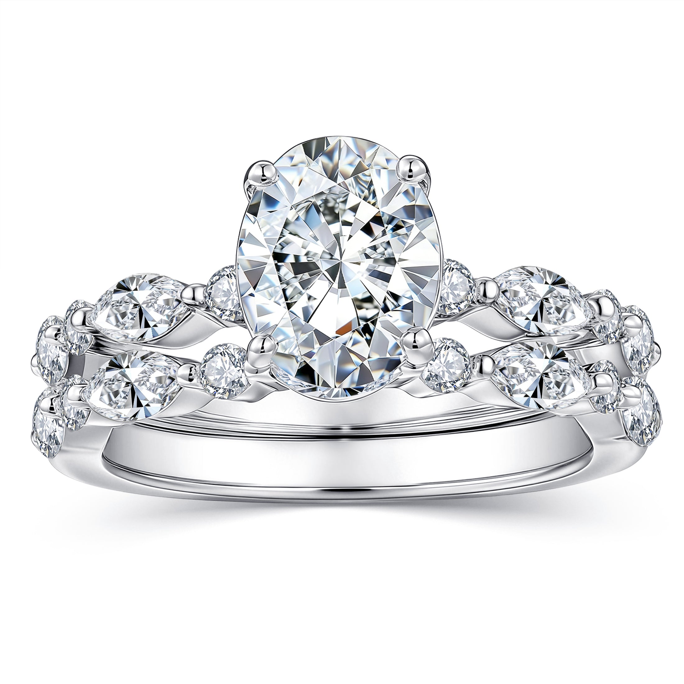 Blongme Moissanite Wedding Rings for Women Engagement Ring Bridal Set 7*9mm 2.0Ct Oval Cut Halo D Color VVS1 Size5-10