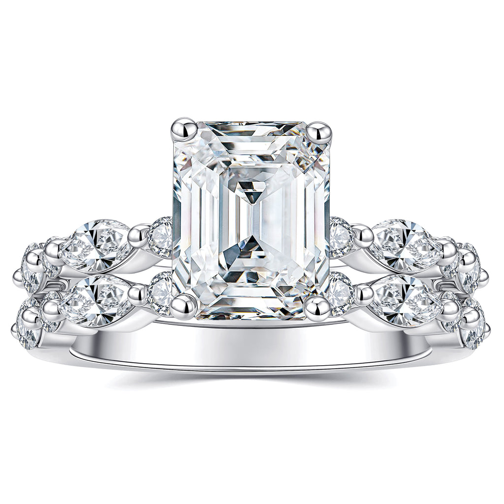 Blongme Moissanite Wedding Rings for Women Engagement Ring Bridal Set 7*9mm 3.0Ct Emerald Cut Halo D Color VVS1 Size5-10