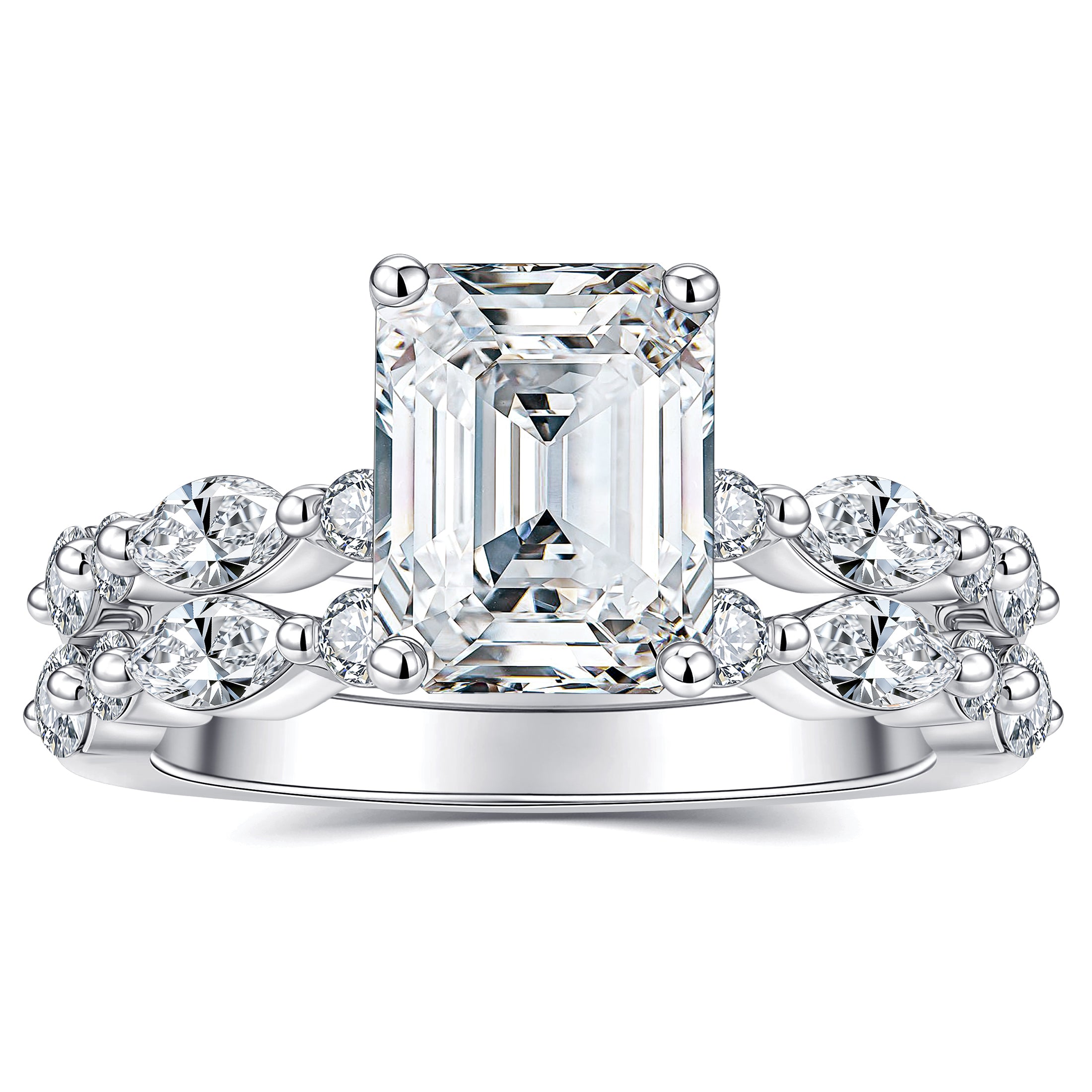Blongme Moissanite Wedding Rings for Women Engagement Ring Bridal Set 7*9mm 3.0Ct Emerald Cut Halo D Color VVS1 Size5-10
