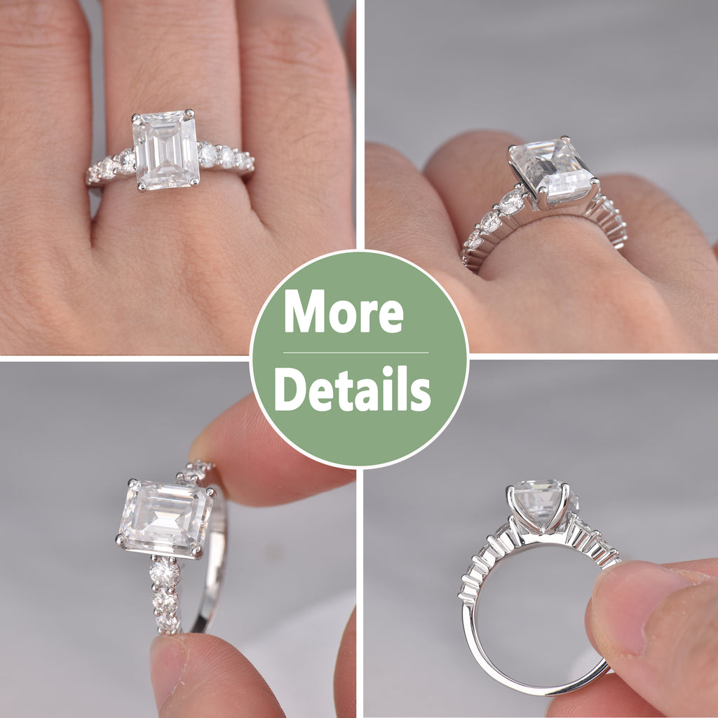 Blongme Moissanite Engagement Rings for Women 8 x 10 mm 4.0 Ct Emerald Cut D Color VVS1 Wedding Ring