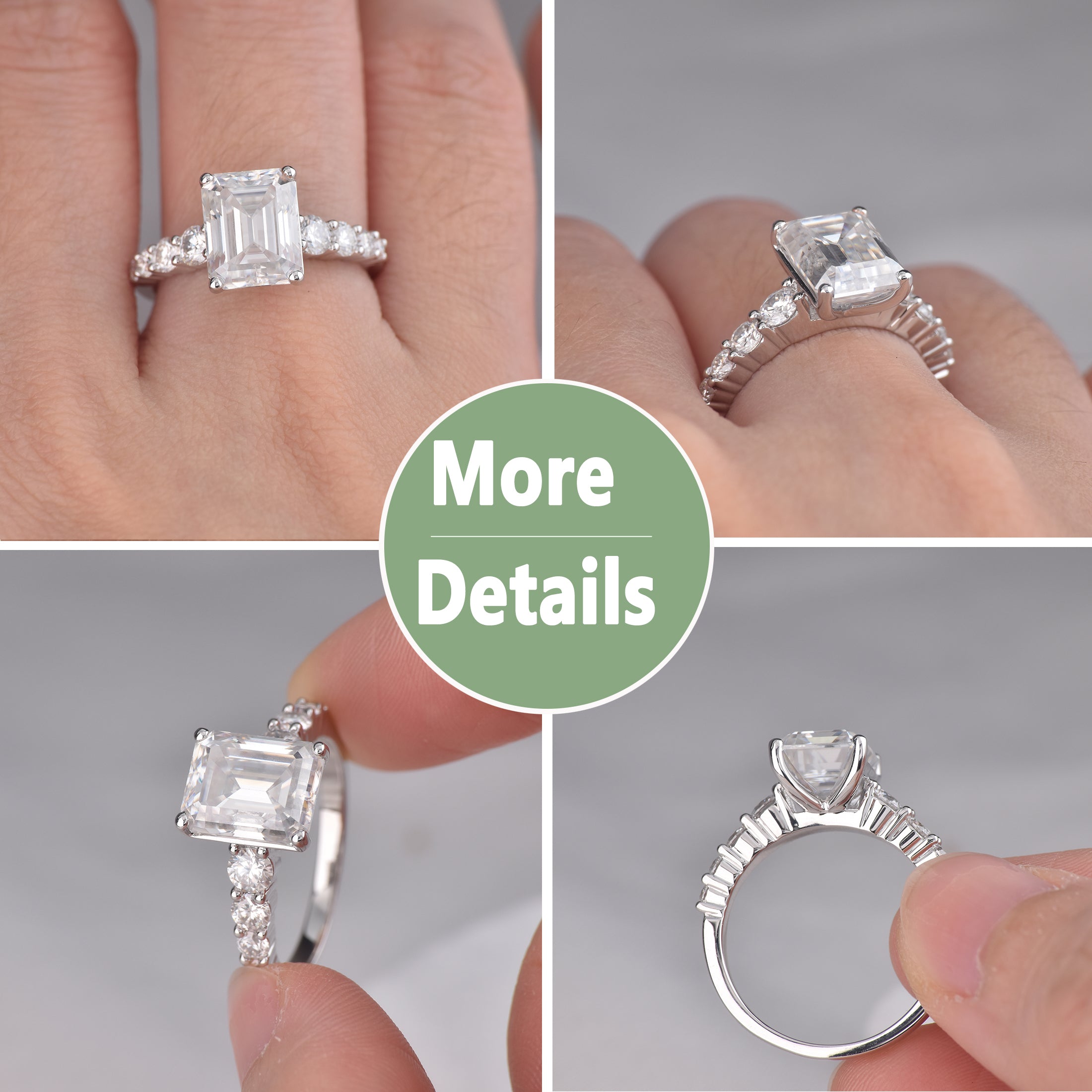 Blongme Moissanite Engagement Rings for Women 8 x 10 mm 4.0 Ct Emerald Cut D Color VVS1 Wedding Ring