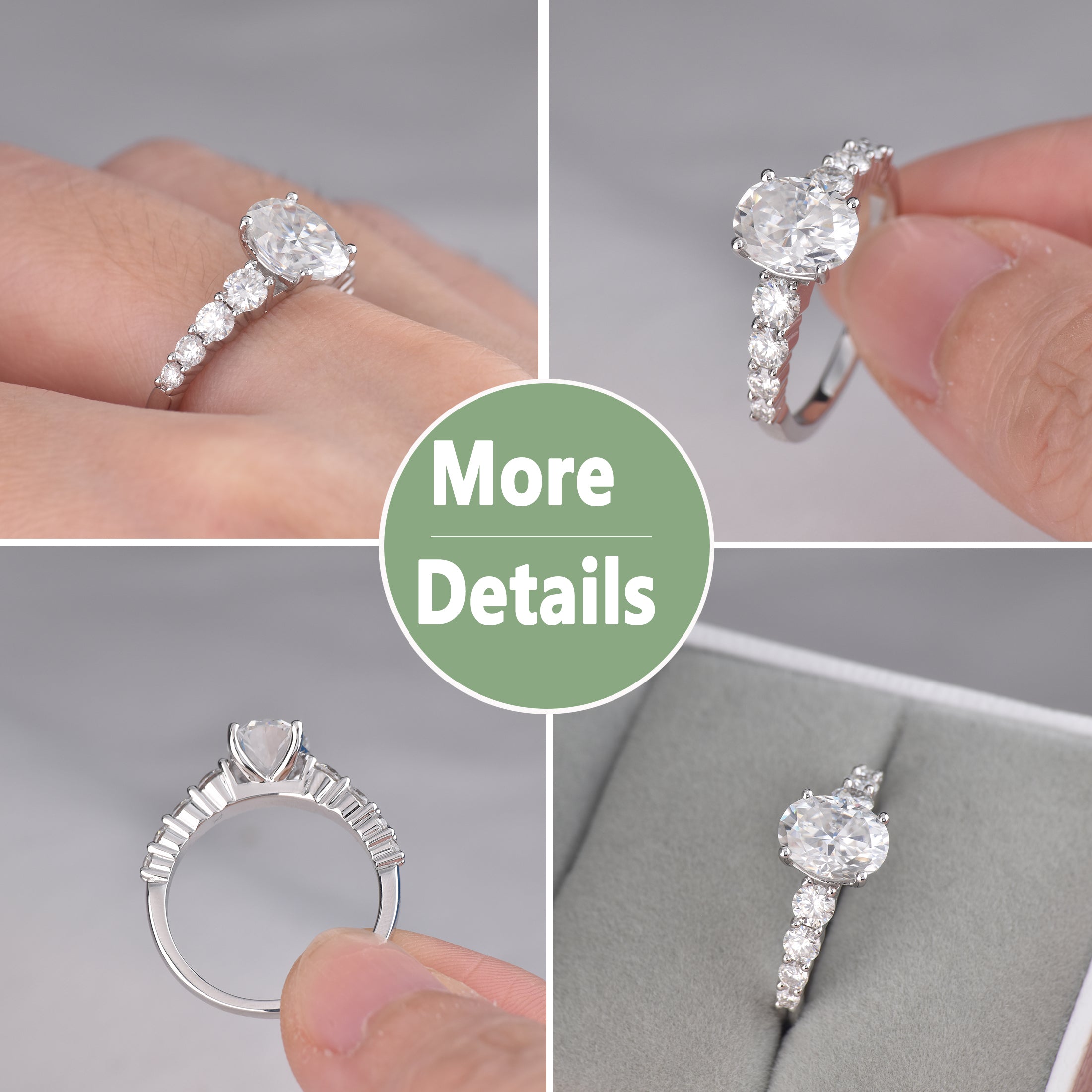 Blongme Moissanite Engagement Rings for Women 7 x 9 mm 2.0 Ct Oval Cut D Color VVS1 Wedding Ring