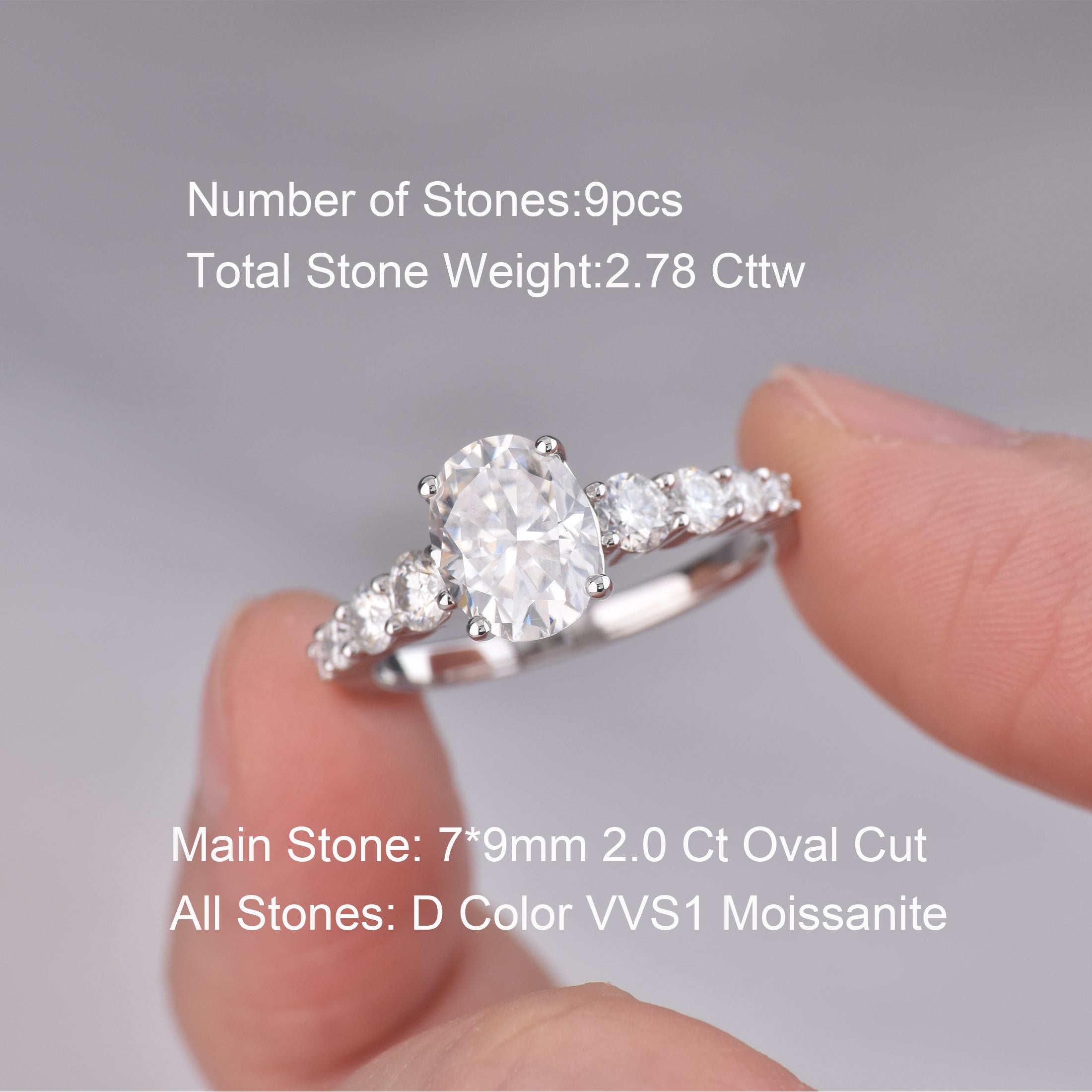 Blongme Moissanite Engagement Rings for Women 7 x 9 mm 2.0 Ct Oval Cut D Color VVS1 Wedding Ring