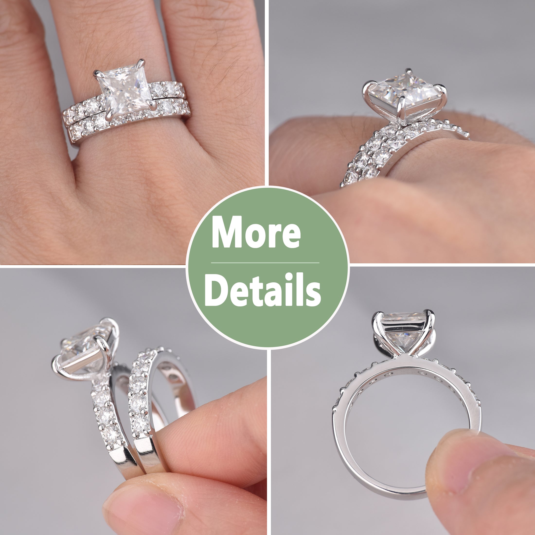 Blongme Moissanite Wedding Rings for Women Engagement Ring Bridal Set 3.0Ct Princess Cut Halo D Color VVS1