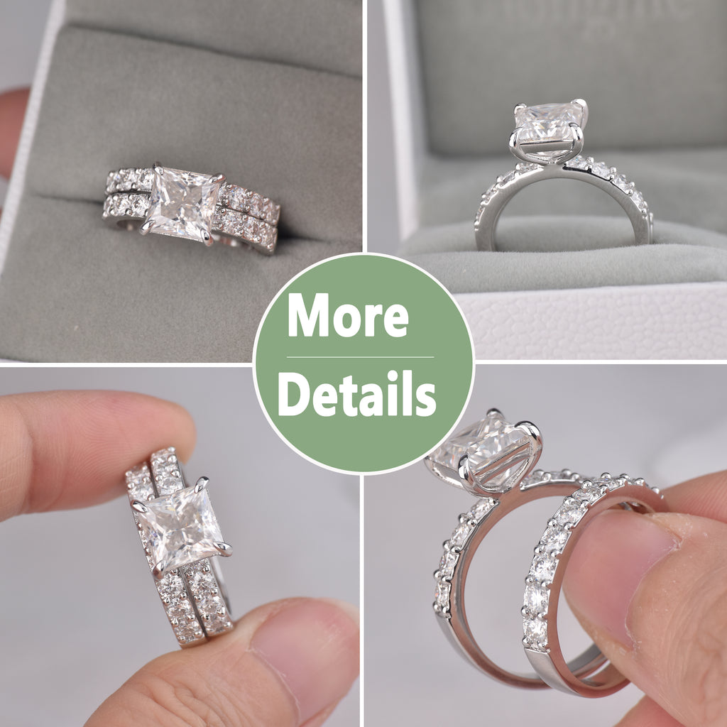 Blongme Moissanite Wedding Rings for Women Engagement Ring Bridal Set 3.0Ct Princess Cut Halo D Color VVS1