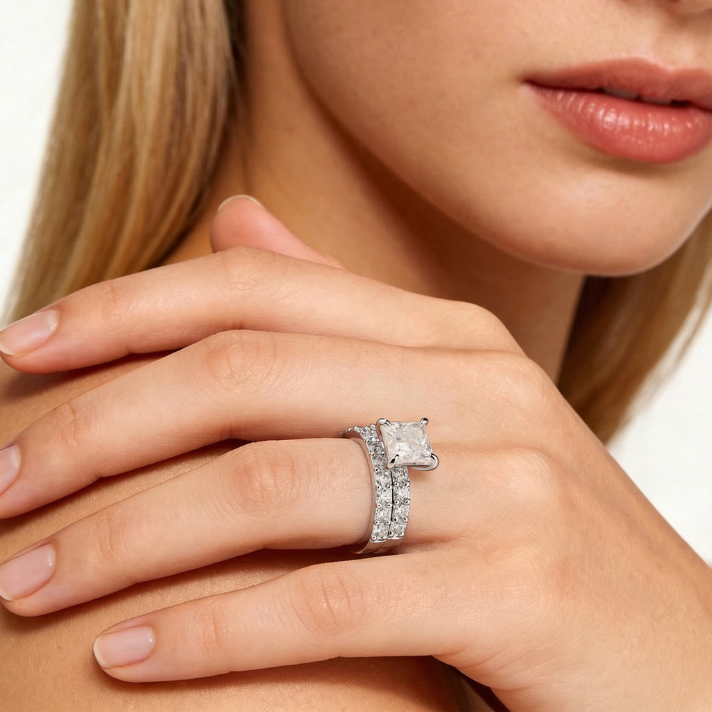Blongme Moissanite Wedding Rings for Women Engagement Ring Bridal Set 3.0Ct Princess Cut Halo D Color VVS1