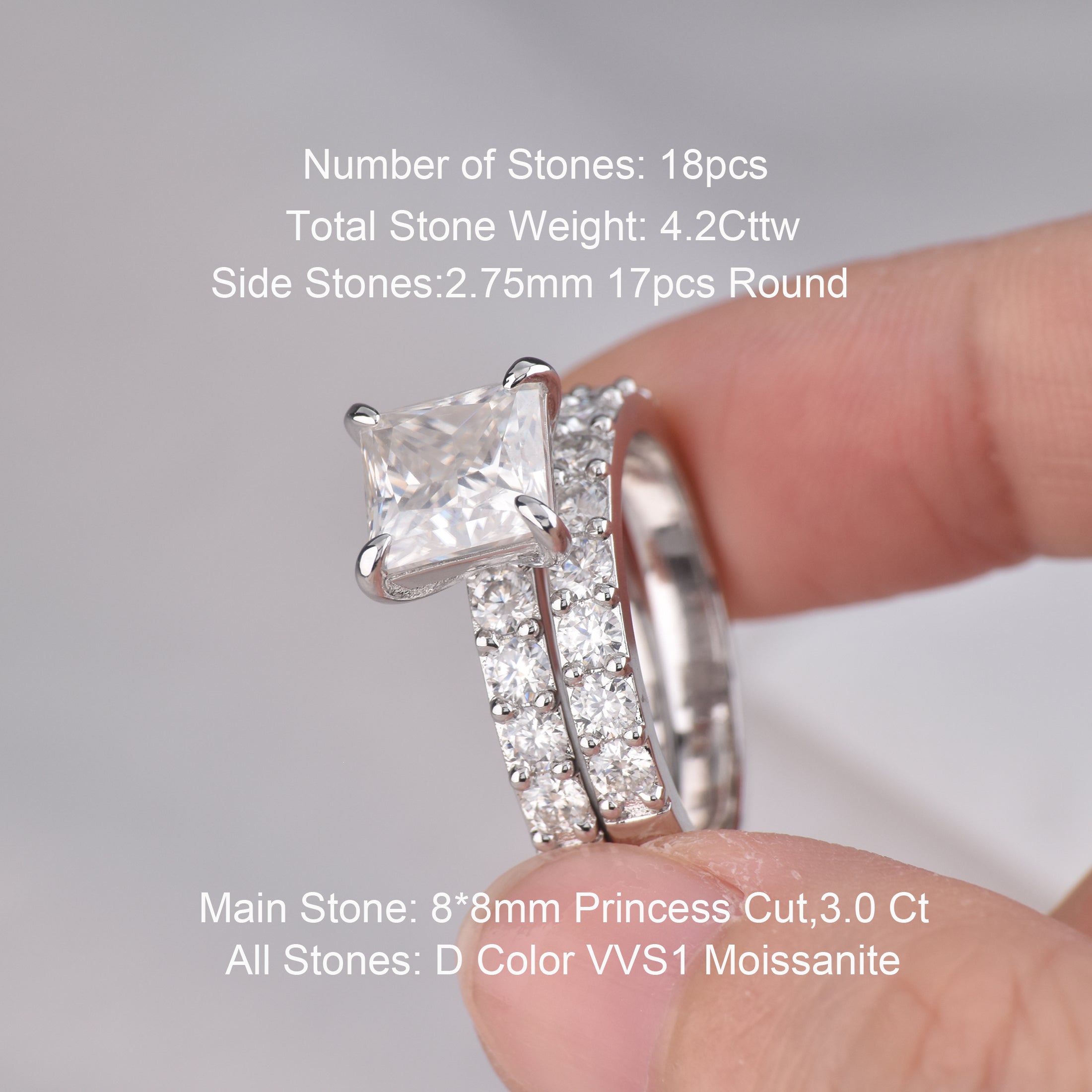 Blongme Moissanite Wedding Rings for Women Engagement Ring Bridal Set 3.0Ct Princess Cut Halo D Color VVS1
