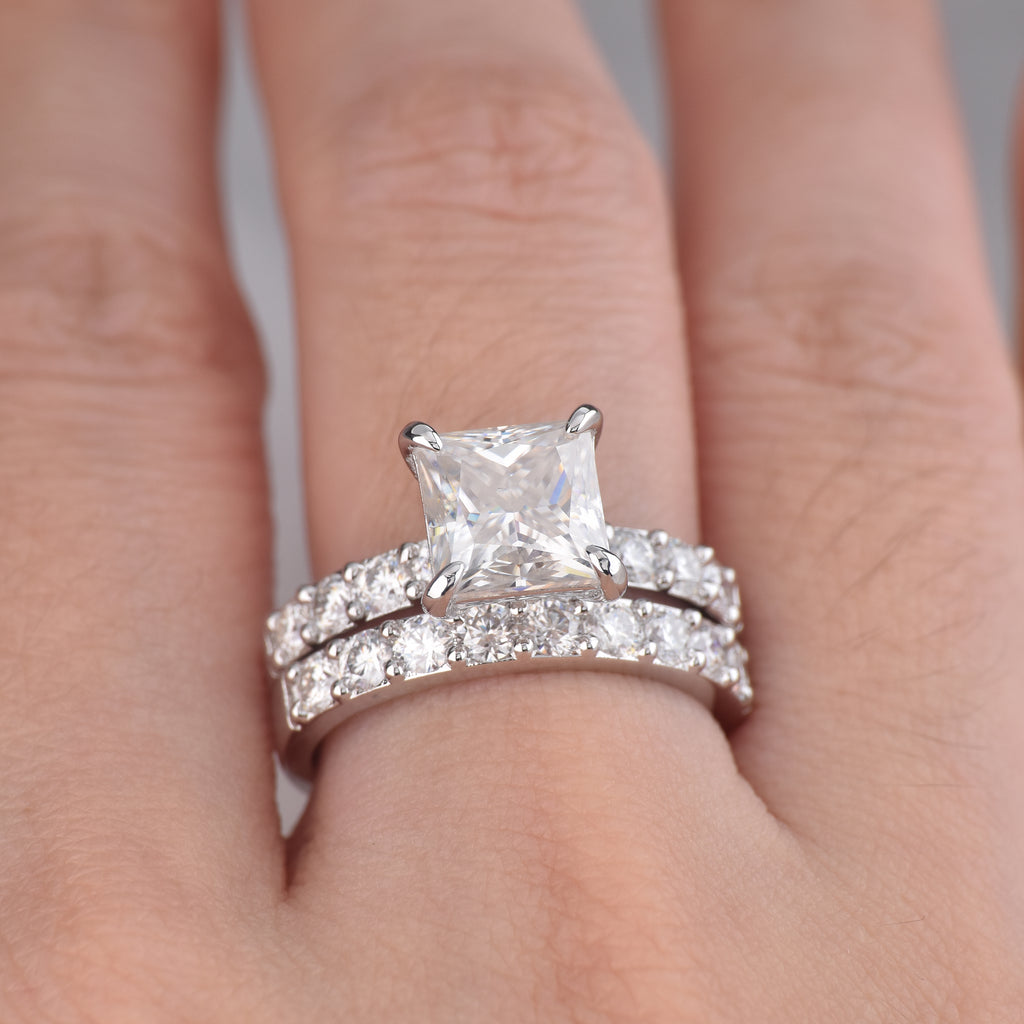 Blongme Moissanite Wedding Rings for Women Engagement Ring Bridal Set 3.0Ct Princess Cut Halo D Color VVS1