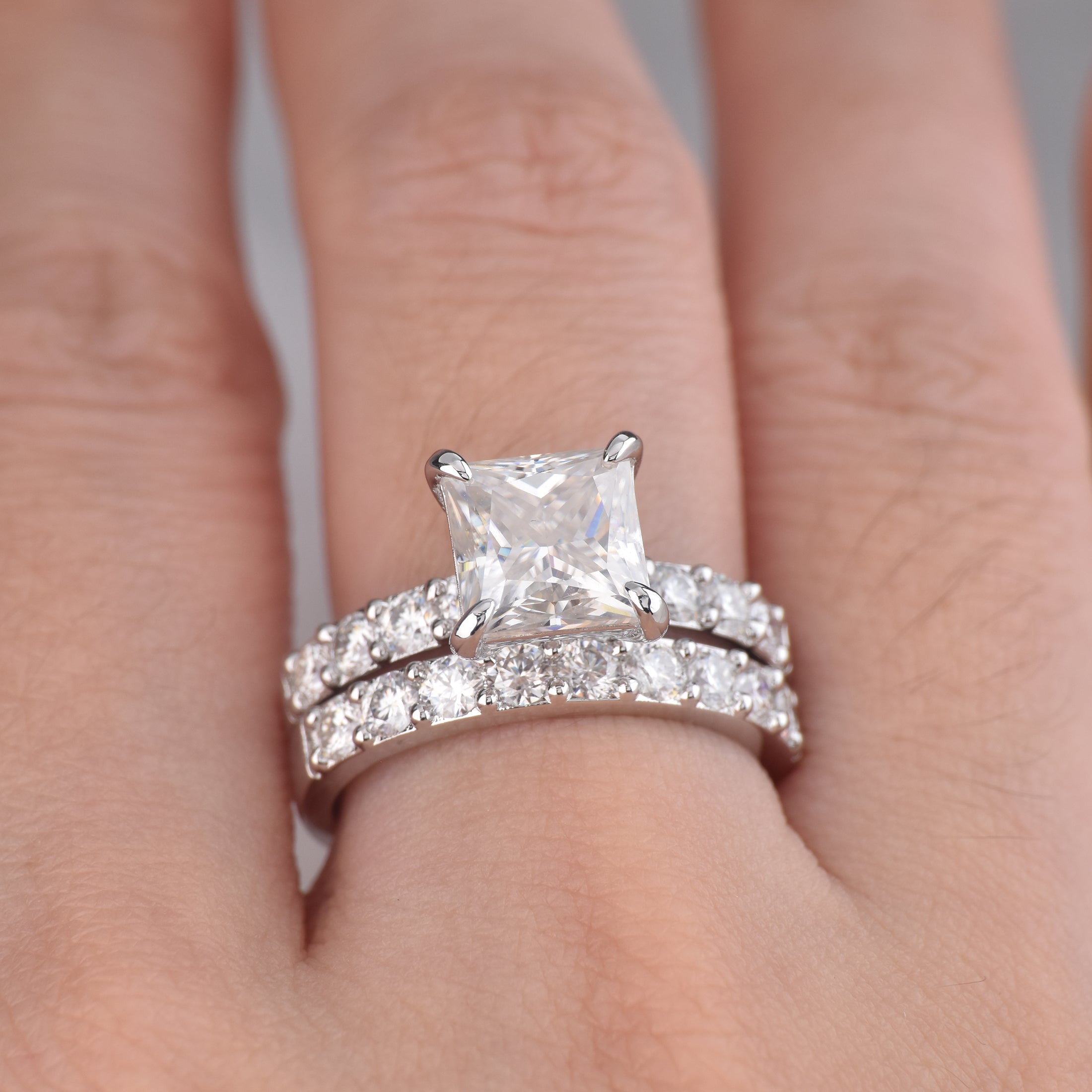 Blongme Moissanite Wedding Rings for Women Engagement Ring Bridal Set 3.0Ct Princess Cut Halo D Color VVS1