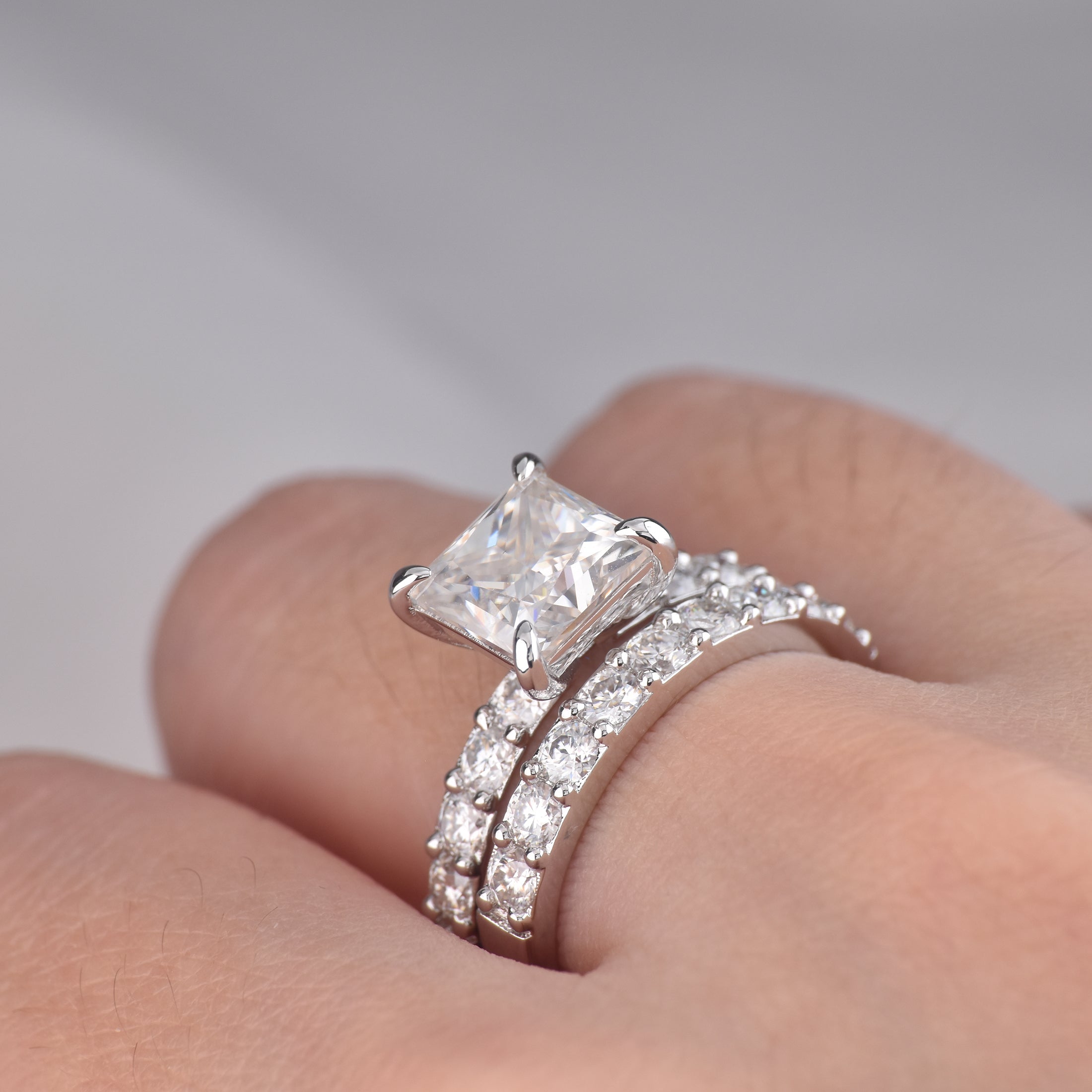 Blongme Moissanite Wedding Rings for Women Engagement Ring Bridal Set 3.0Ct Princess Cut Halo D Color VVS1