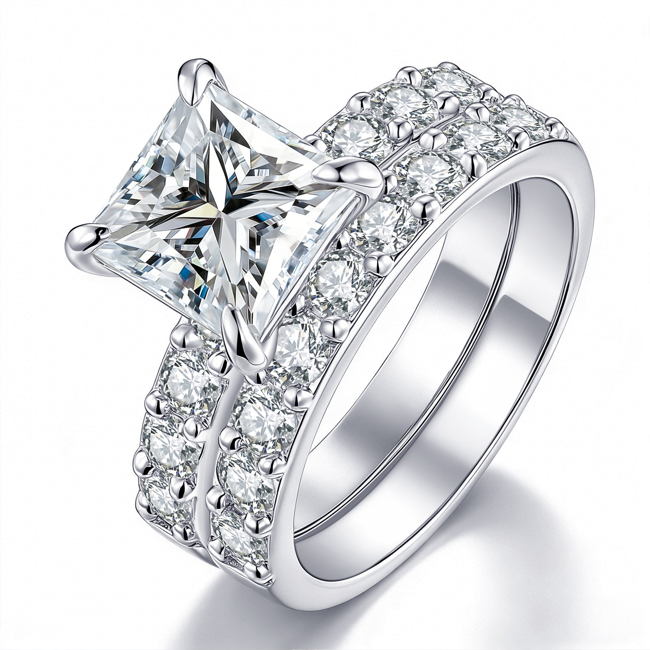 Blongme Moissanite Wedding Rings for Women Engagement Ring Bridal Set 3.0Ct Princess Cut Halo D Color VVS1