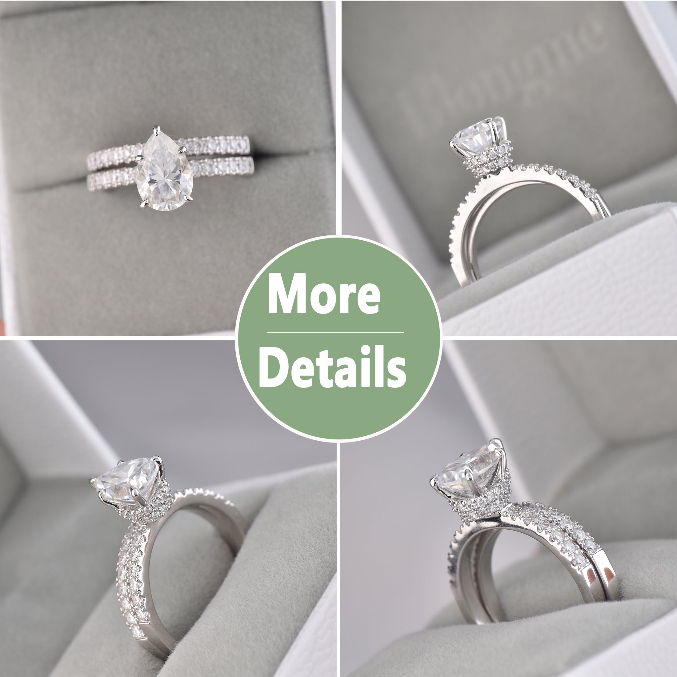 Blongme Moissanite Wedding Rings for Women Engagement Ring Bridal Set 2.0Ct Pear Cut D Color VVS1