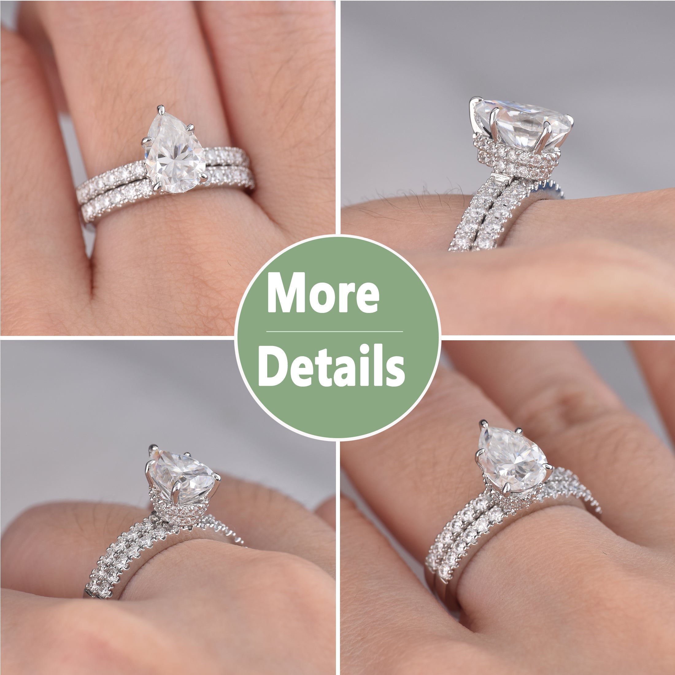 Blongme Moissanite Wedding Rings for Women Engagement Ring Bridal Set 2.0Ct Pear Cut D Color VVS1