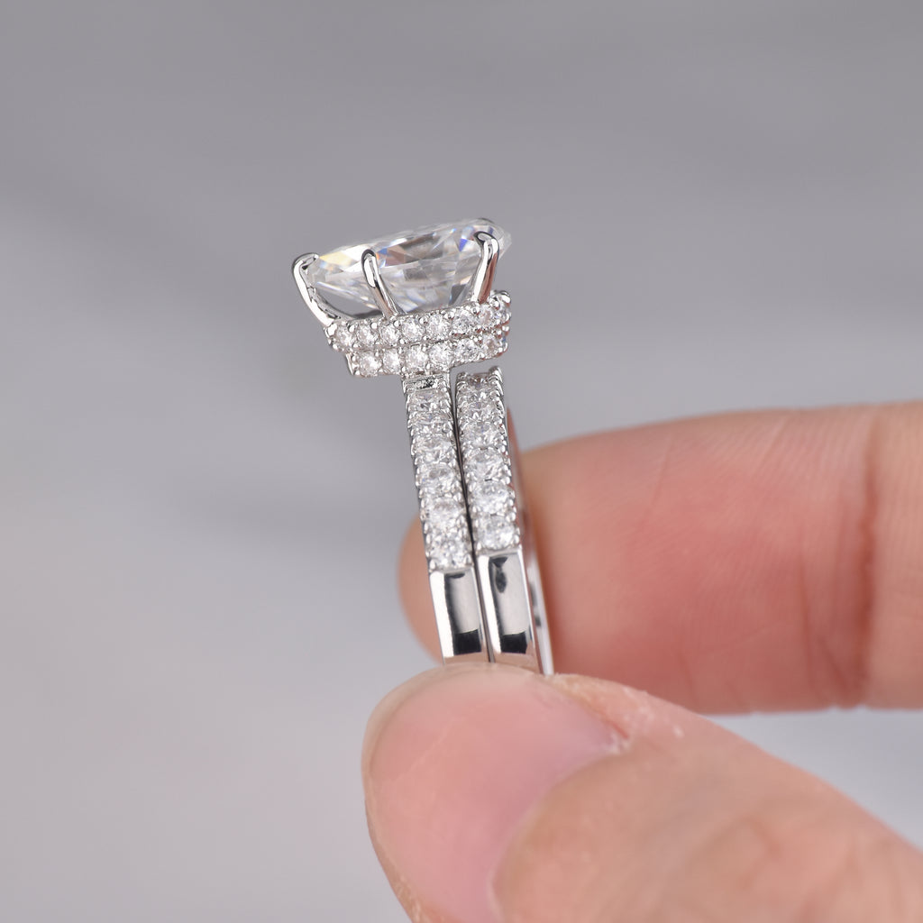 Blongme Moissanite Wedding Rings for Women Engagement Ring Bridal Set 2.0Ct Pear Cut D Color VVS1