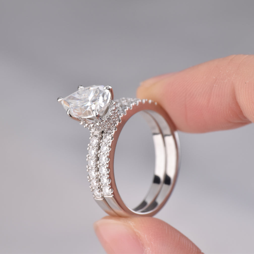 Blongme Moissanite Wedding Rings for Women Engagement Ring Bridal Set 2.0Ct Pear Cut D Color VVS1