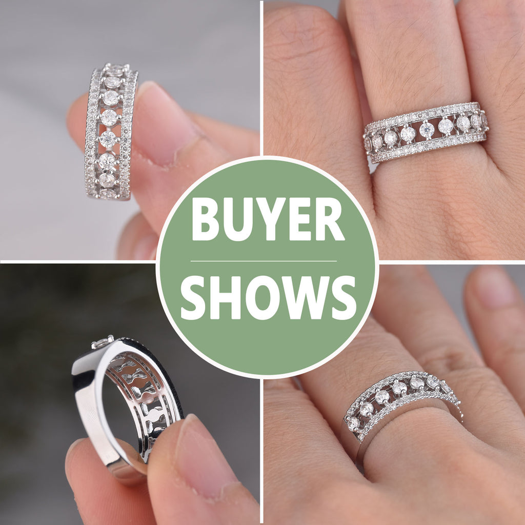 Blongme Jewelry Moissanite Rings for Women Round Cut 1.0ct Gemstone White Gold Plated Wedding Bands Eternity Ring Engagement