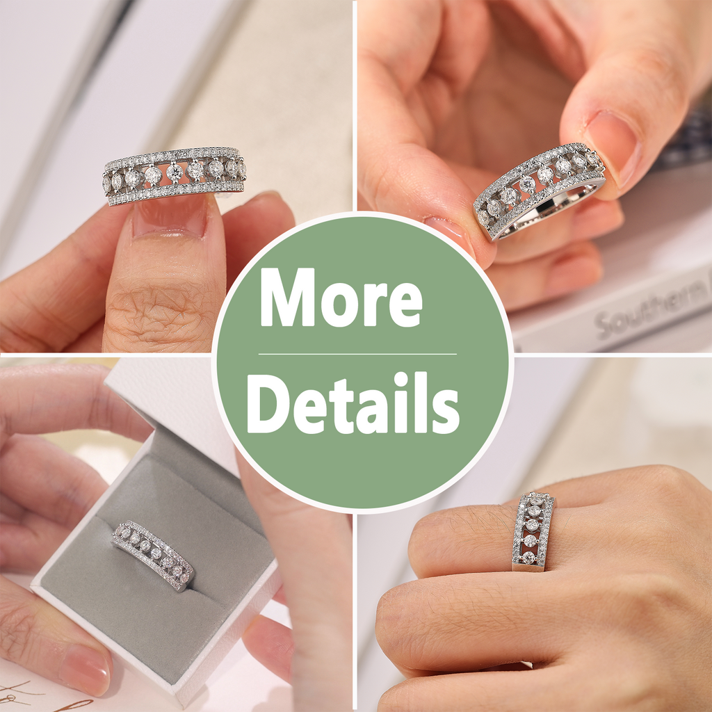 Blongme Jewelry Moissanite Rings for Women Round Cut 1.0ct Gemstone White Gold Plated Wedding Bands Eternity Ring Engagement