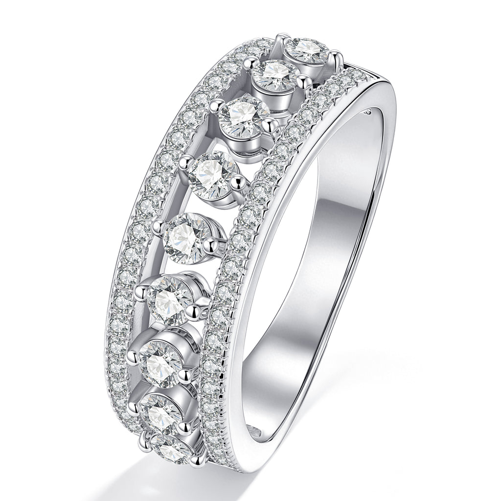 Blongme Jewelry Moissanite Rings for Women Round Cut 1.0ct Gemstone White Gold Plated Wedding Bands Eternity Ring Engagement