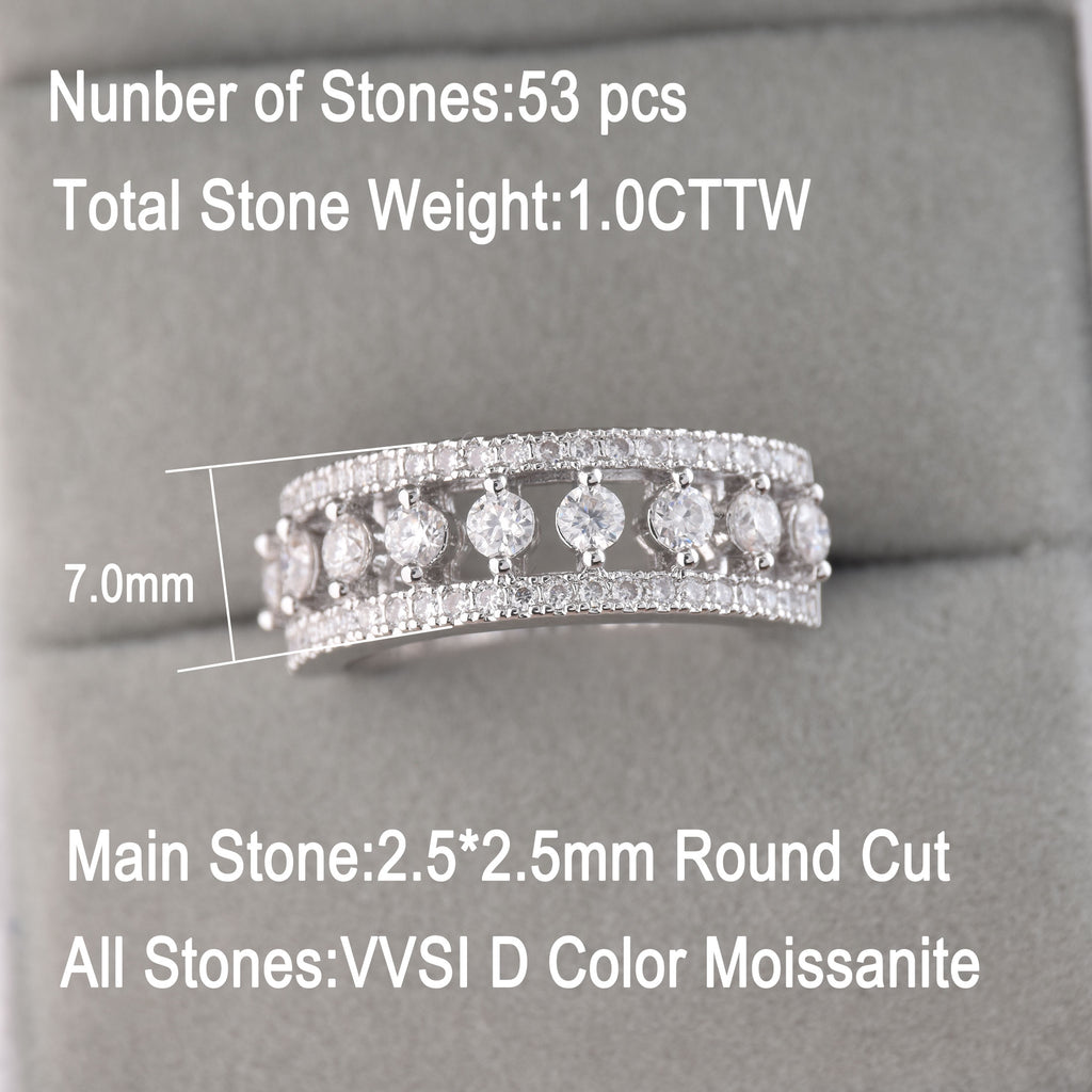 Blongme Jewelry Moissanite Rings for Women Round Cut 1.0ct Gemstone White Gold Plated Wedding Bands Eternity Ring Engagement