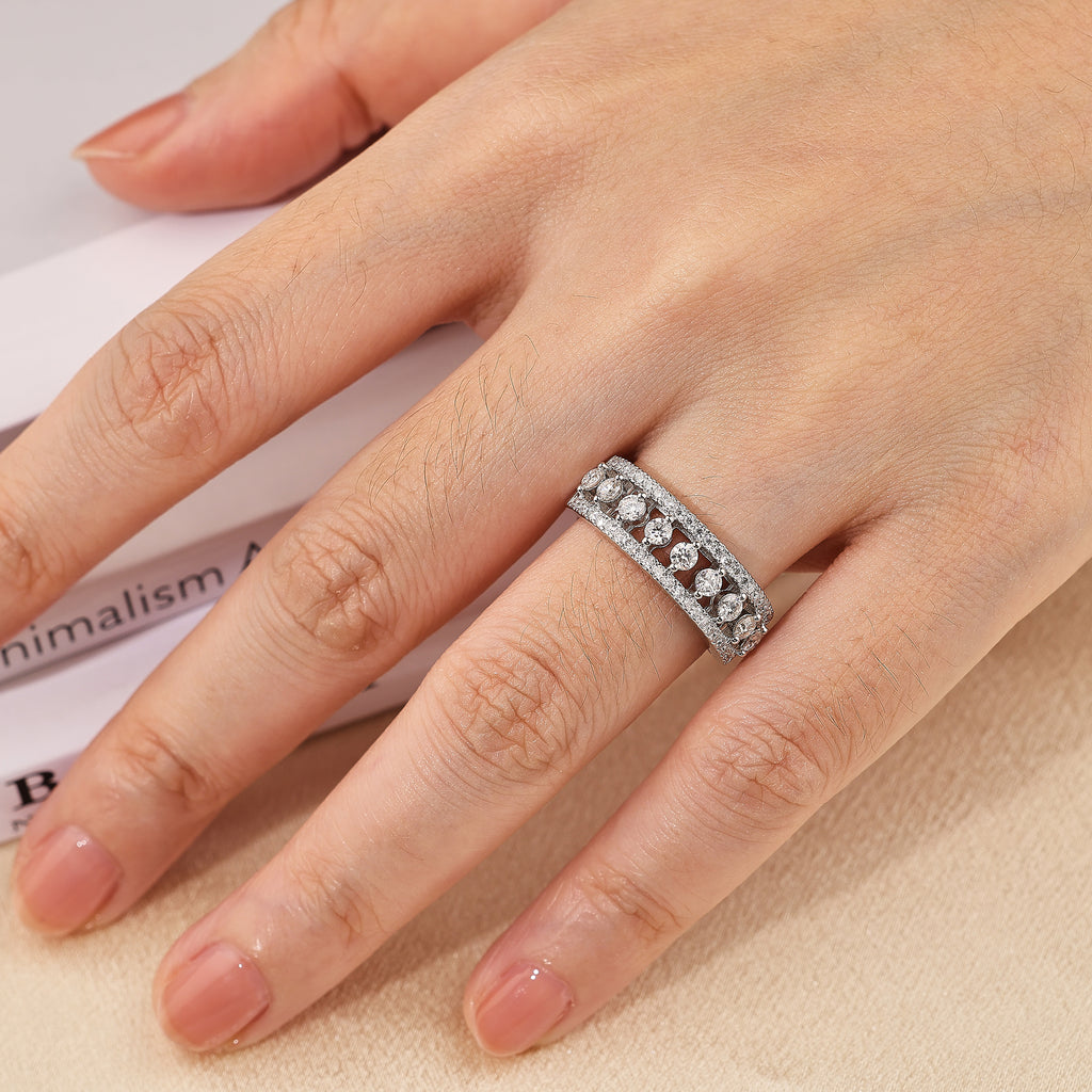 Blongme Jewelry Moissanite Rings for Women Round Cut 1.0ct Gemstone White Gold Plated Wedding Bands Eternity Ring Engagement