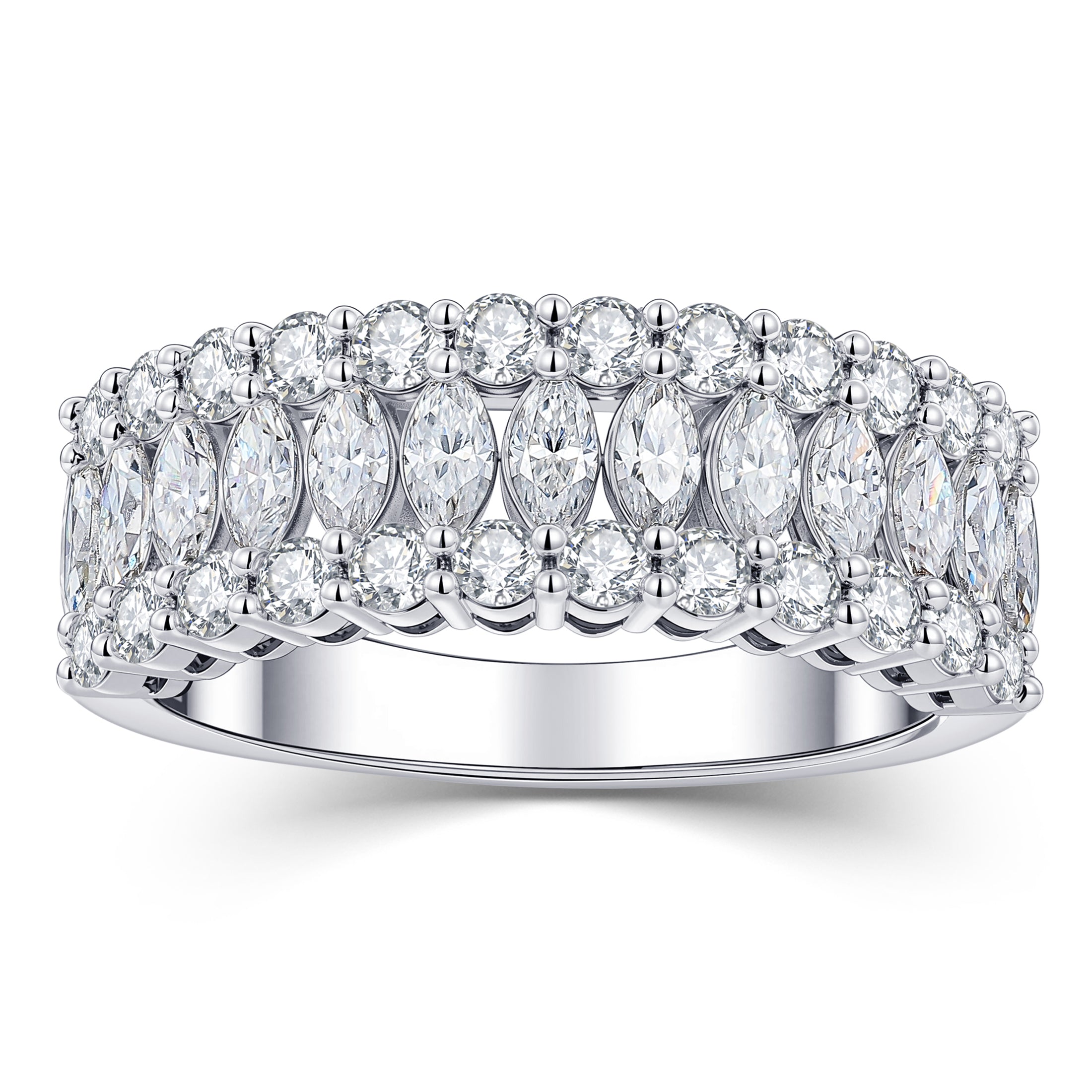 Blongme Moissanite Wedding Bands for Women 2.0ct Marquise Cut D Color VVS1 Three Row Eternity Wedding Ring