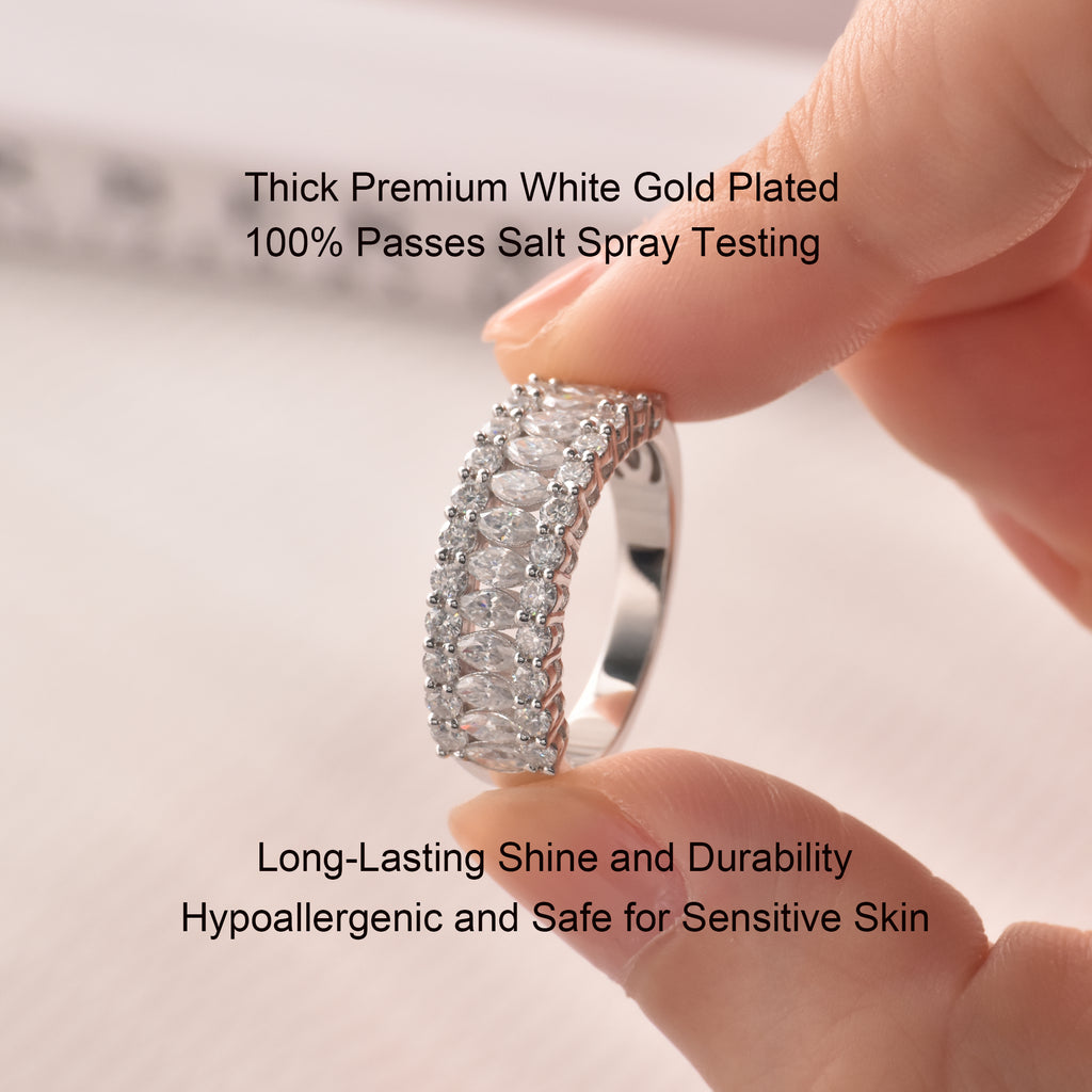 Blongme Moissanite Wedding Bands for Women 2.0ct Marquise Cut D Color VVS1 Three Row Eternity Wedding Ring
