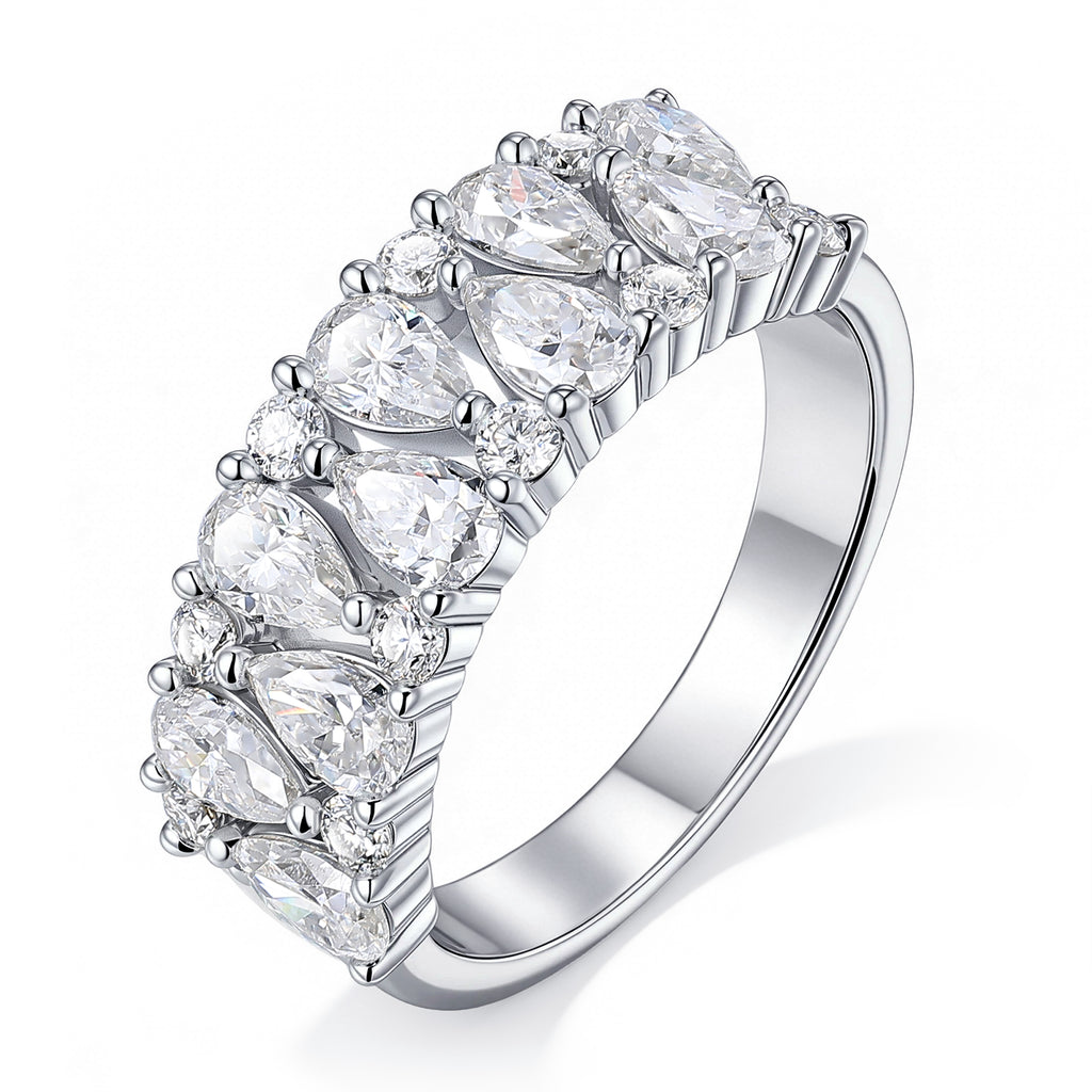 Blongme Womens Moissanite Wedding Band Rings Two Row D Color VVS1 Pear Cut 3.8ct Engagement Stackable Eternity Anniversary Band Gift for Her