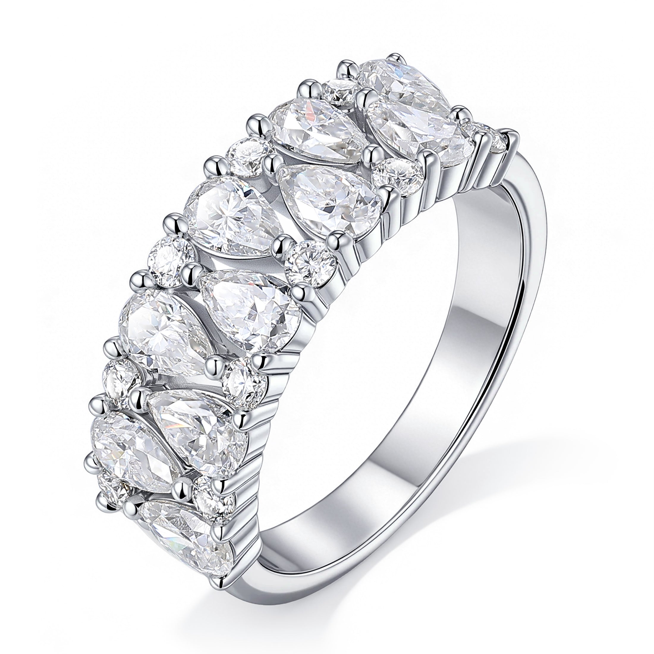 Blongme Womens Moissanite Wedding Band Rings Two Row D Color VVS1 Pear Cut 3.8ct Engagement Stackable Eternity Anniversary Band Gift for Her