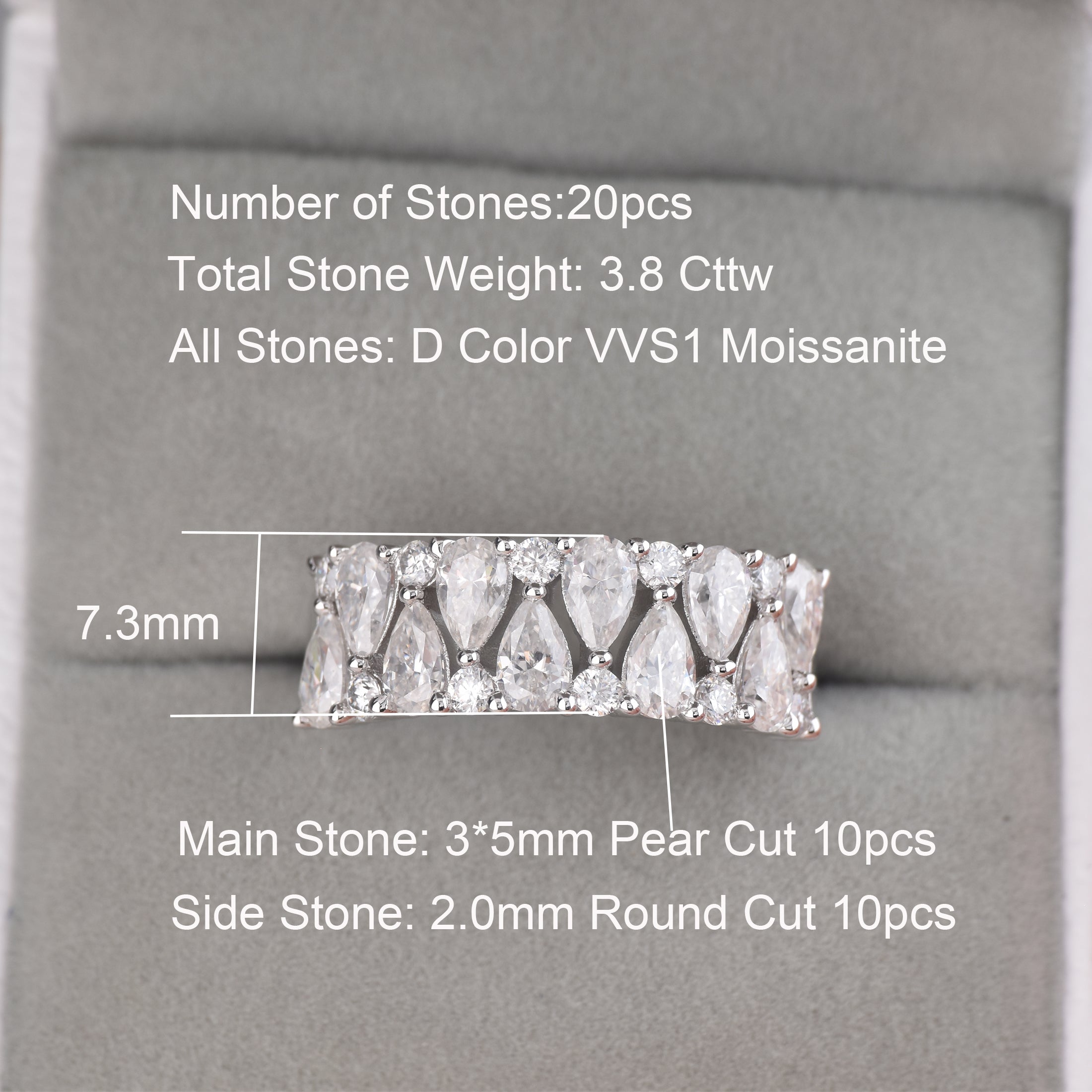 Blongme Womens Moissanite Wedding Band Rings Two Row D Color VVS1 Pear Cut 3.8ct Engagement Stackable Eternity Anniversary Band Gift for Her
