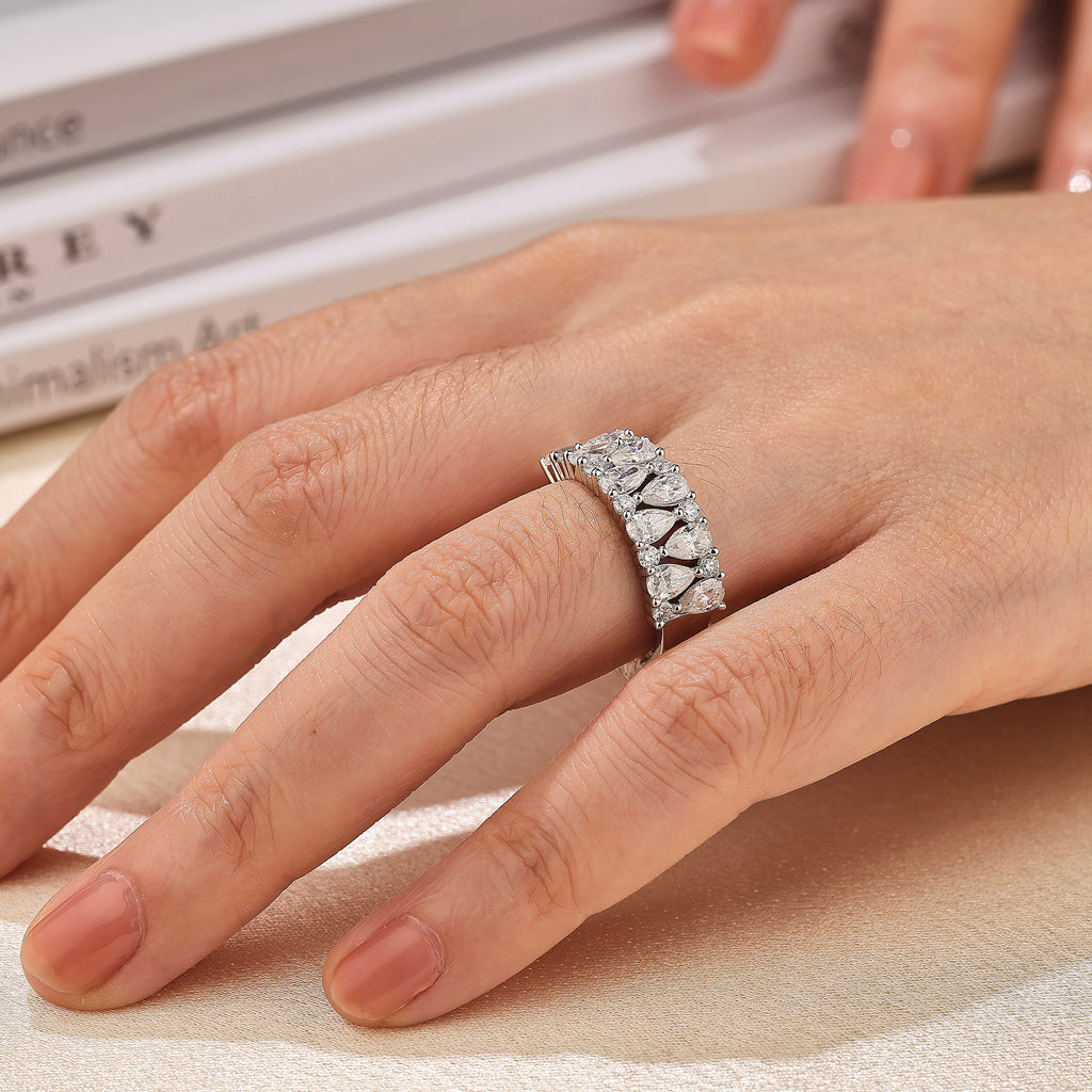 Blongme Womens Moissanite Wedding Band Rings Two Row D Color VVS1 Pear Cut 3.8ct Engagement Stackable Eternity Anniversary Band Gift for Her