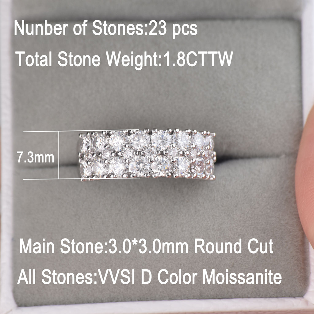 Blongme Jewelry Moissanite Rings for Women Round D Color VVS1 1.8ct Gemstone White Gold Plated Wedding Bands Promise Engagement Eternity Ring