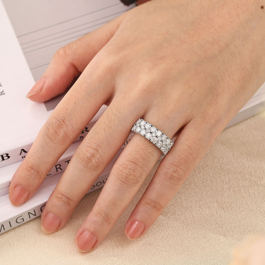 Blongme Jewelry Moissanite Rings for Women Round D Color VVS1 1.8ct Gemstone White Gold Plated Wedding Bands Promise Engagement Eternity Ring