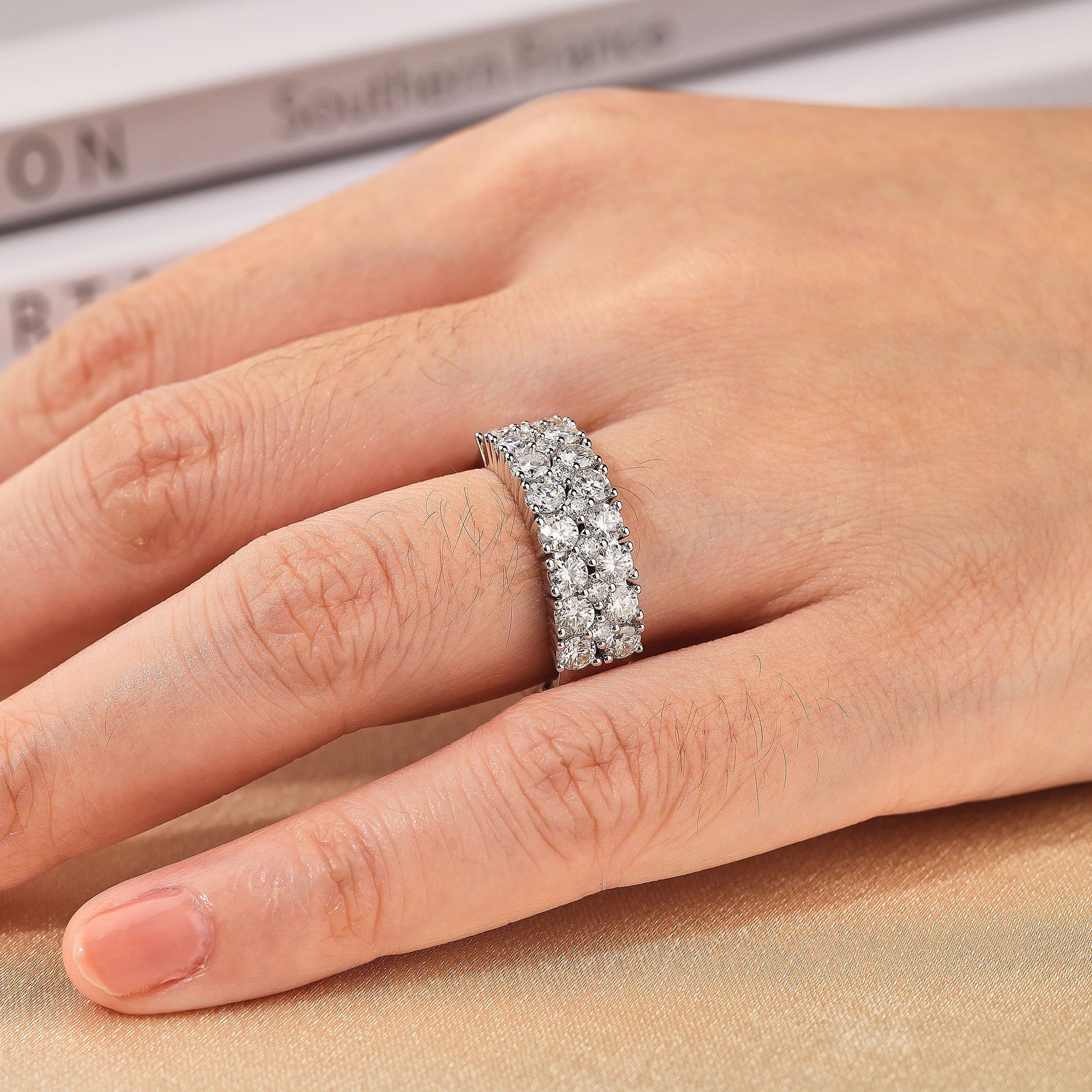 Blongme Jewelry Moissanite Rings for Women Round D Color VVS1 1.8ct Gemstone White Gold Plated Wedding Bands Promise Engagement Eternity Ring