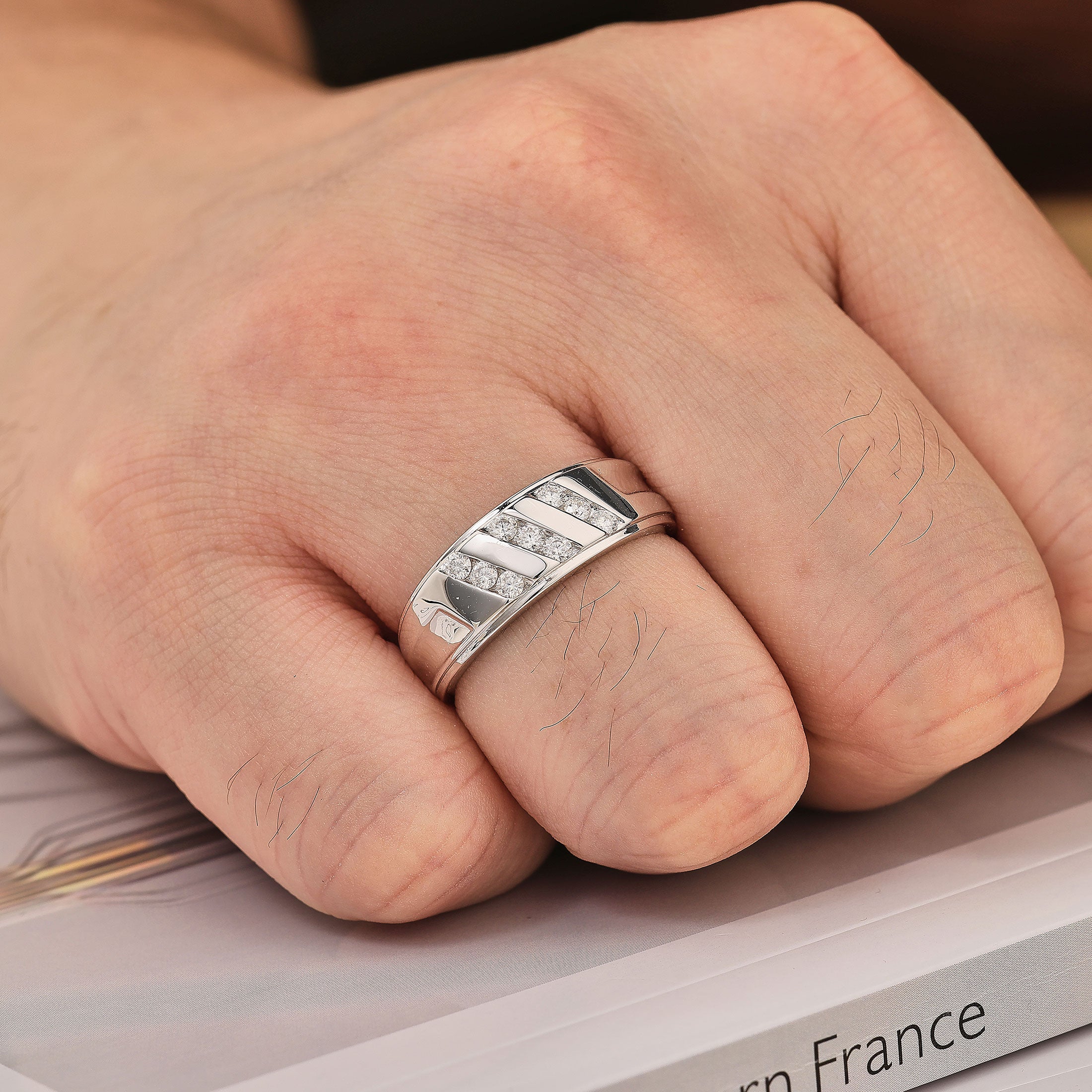 Moissanite Rings for Men D Color VVS1 Round Cut 0.4ct White Gold Plated Mens Wedding Band & Eternity Ring Engagement