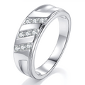Moissanite Rings for Men D Color VVS1 Round Cut 0.4ct White Gold Plated Mens Wedding Band & Eternity Ring Engagement